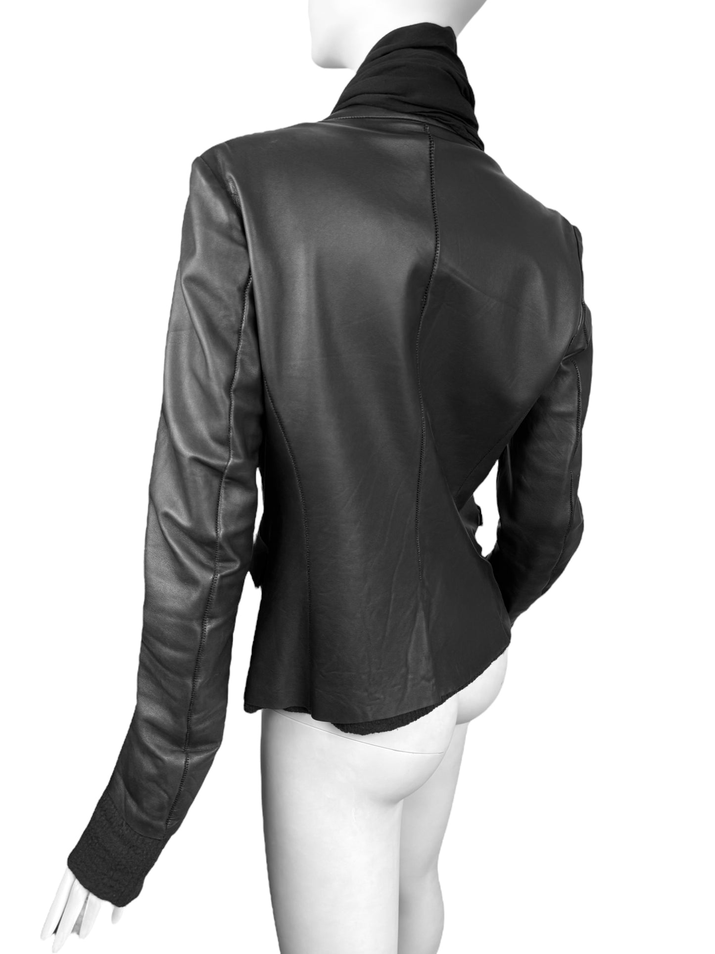 ISAAC SELLAM 2010s BLACK LEATHER SCARF JACKET