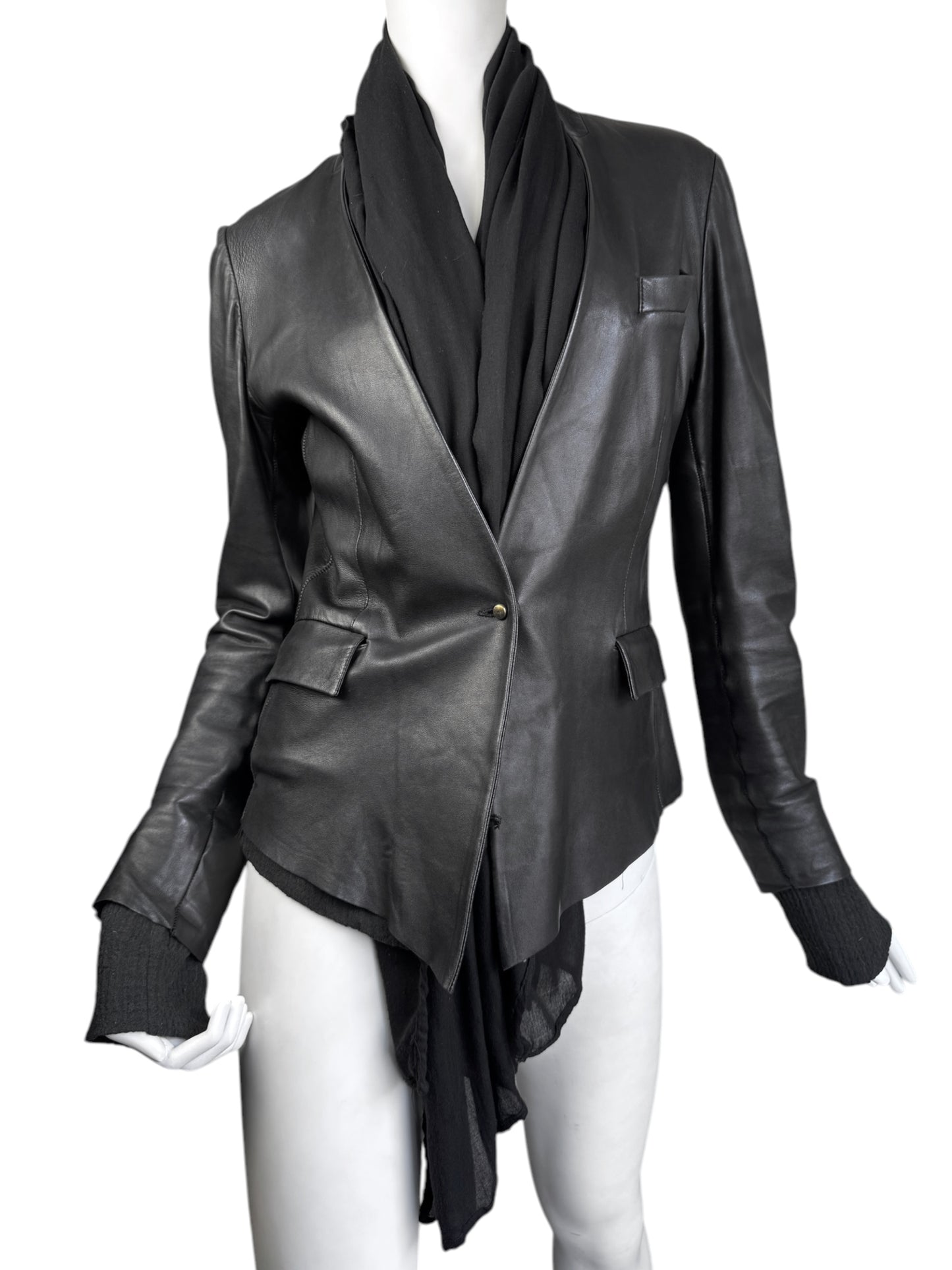 ISAAC SELLAM 2010s BLACK LEATHER SCARF JACKET