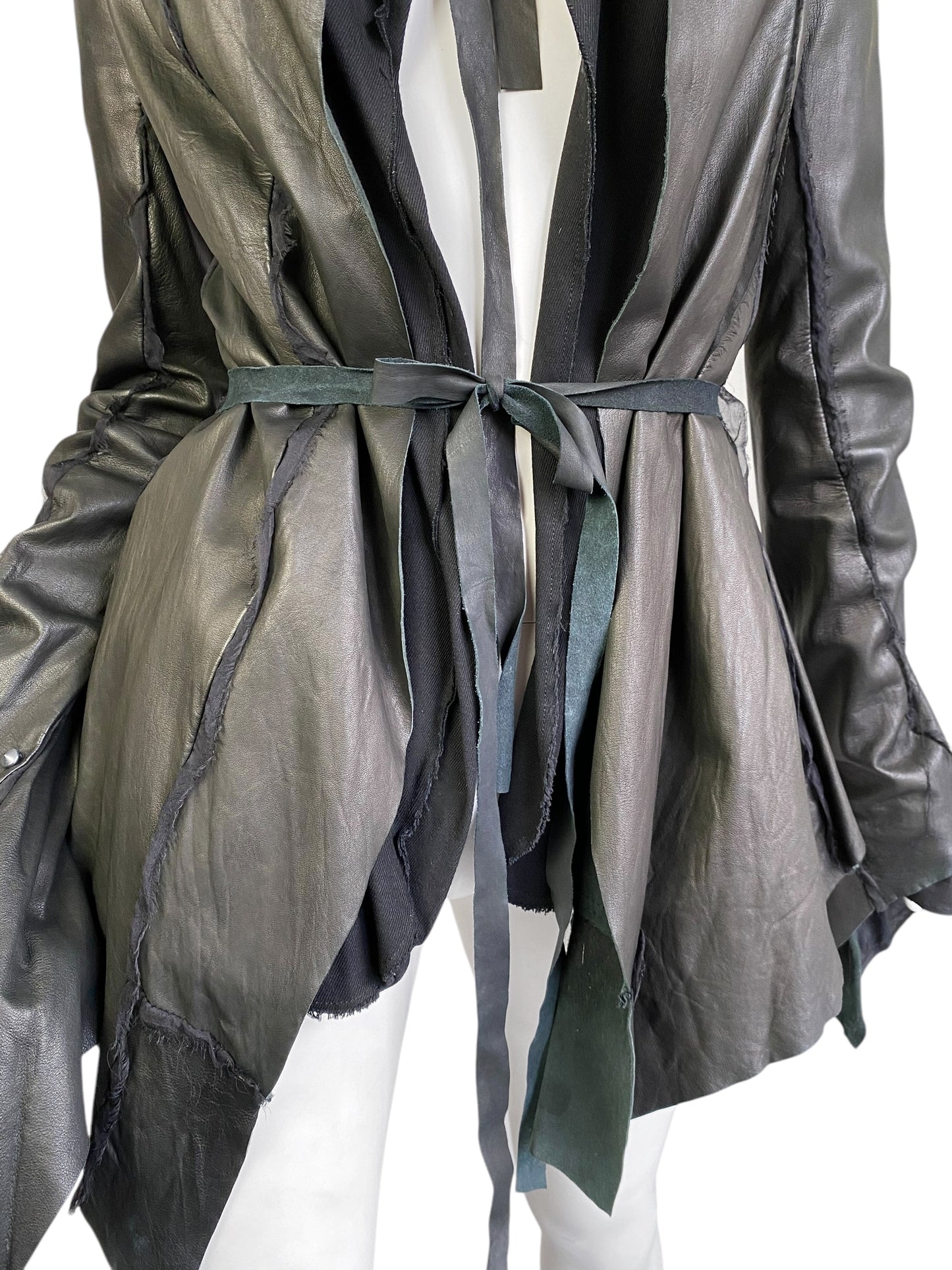 SHARON WAUCHOB FW2006 GREY LEATHER SILK TRIM ARTISANAL JACKET