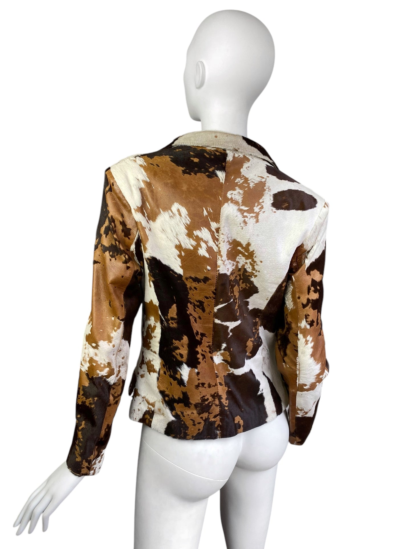 DESI 2000s BROWN & WHITE COWHIDE LEATHER BLAZER