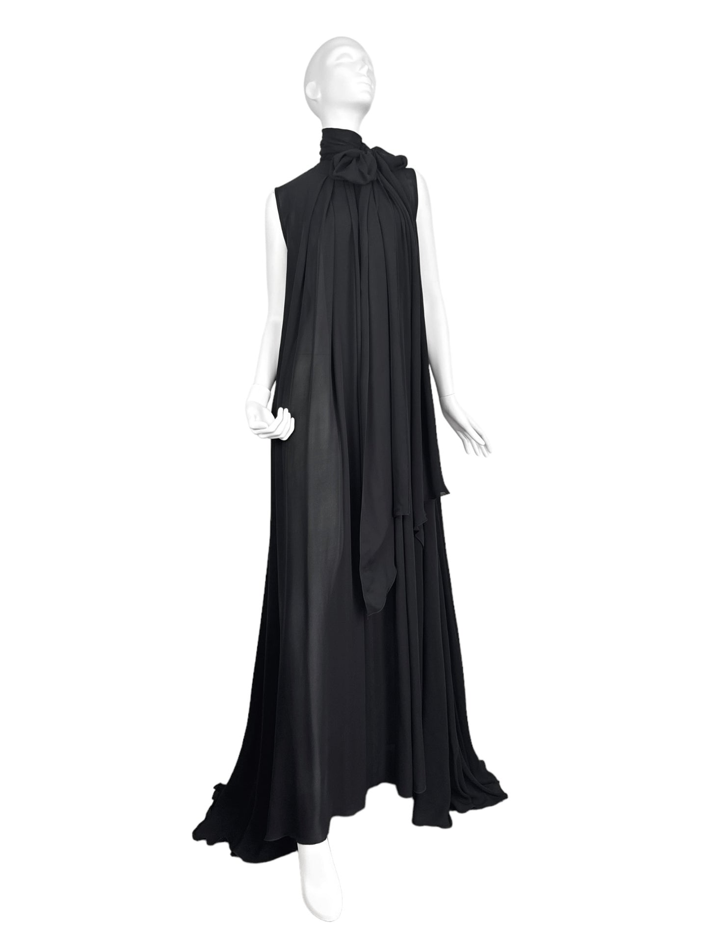 PLEIN SUD PRE-FALL 2014 BLACK SILK DRAPED MAXI DRESS
