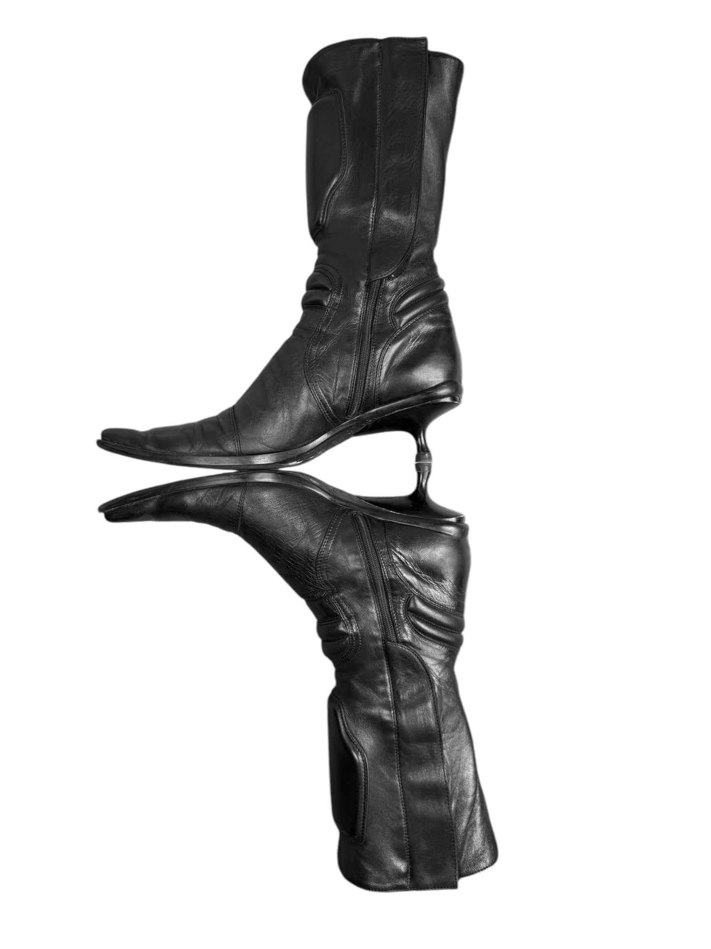 MIU MIU FW1999 BLACK LEATHER BIKER BOOTS