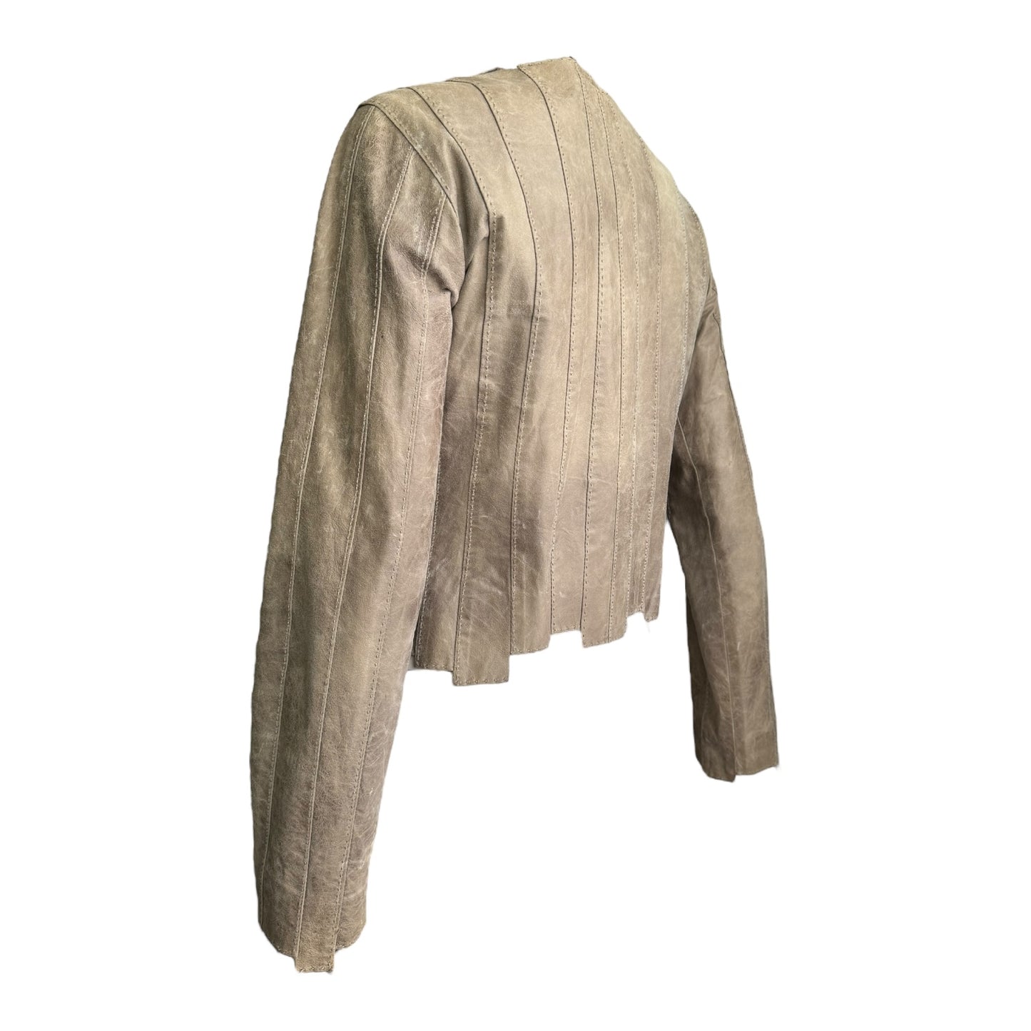 PLEIN SUD SS2003 BEIGE DISTRESSED LEATHER HOOKED JACKET