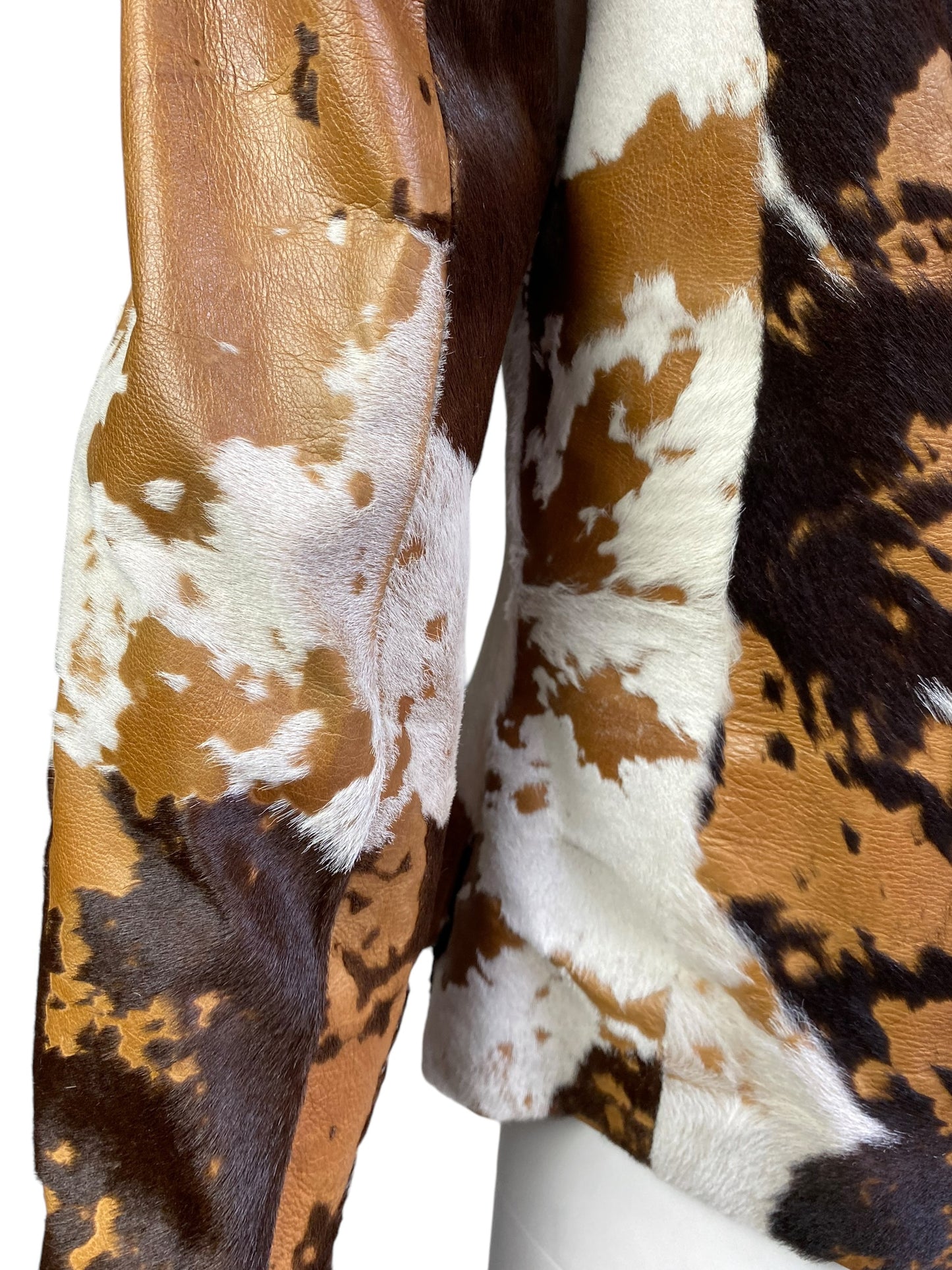 DESI 2000s BROWN & WHITE COWHIDE LEATHER BLAZER