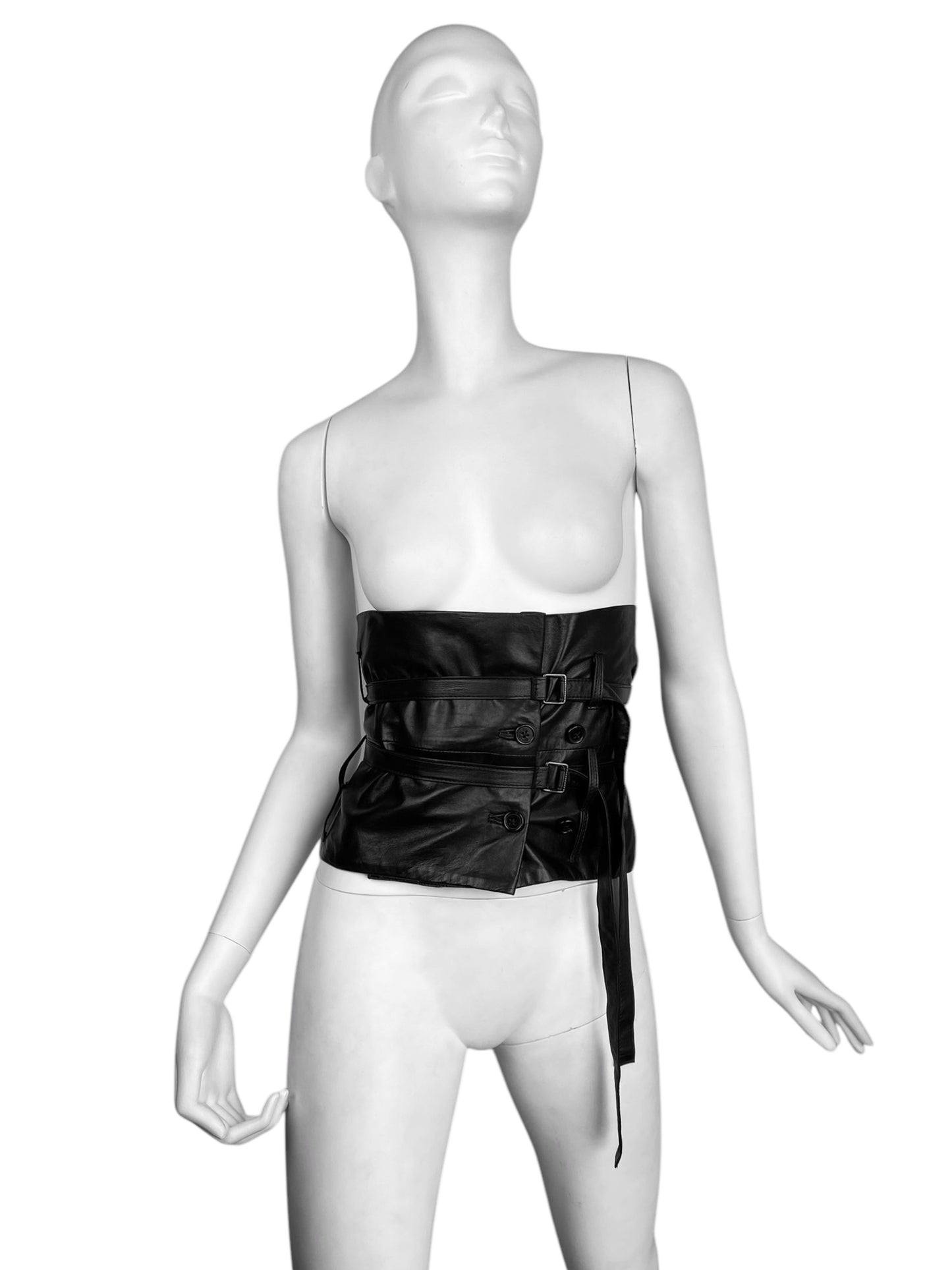 ANN DEMEULEMEESTER FW2010 BLACK LEATHER STRAPS BONDAGE BUSTIER TOP/CORSET