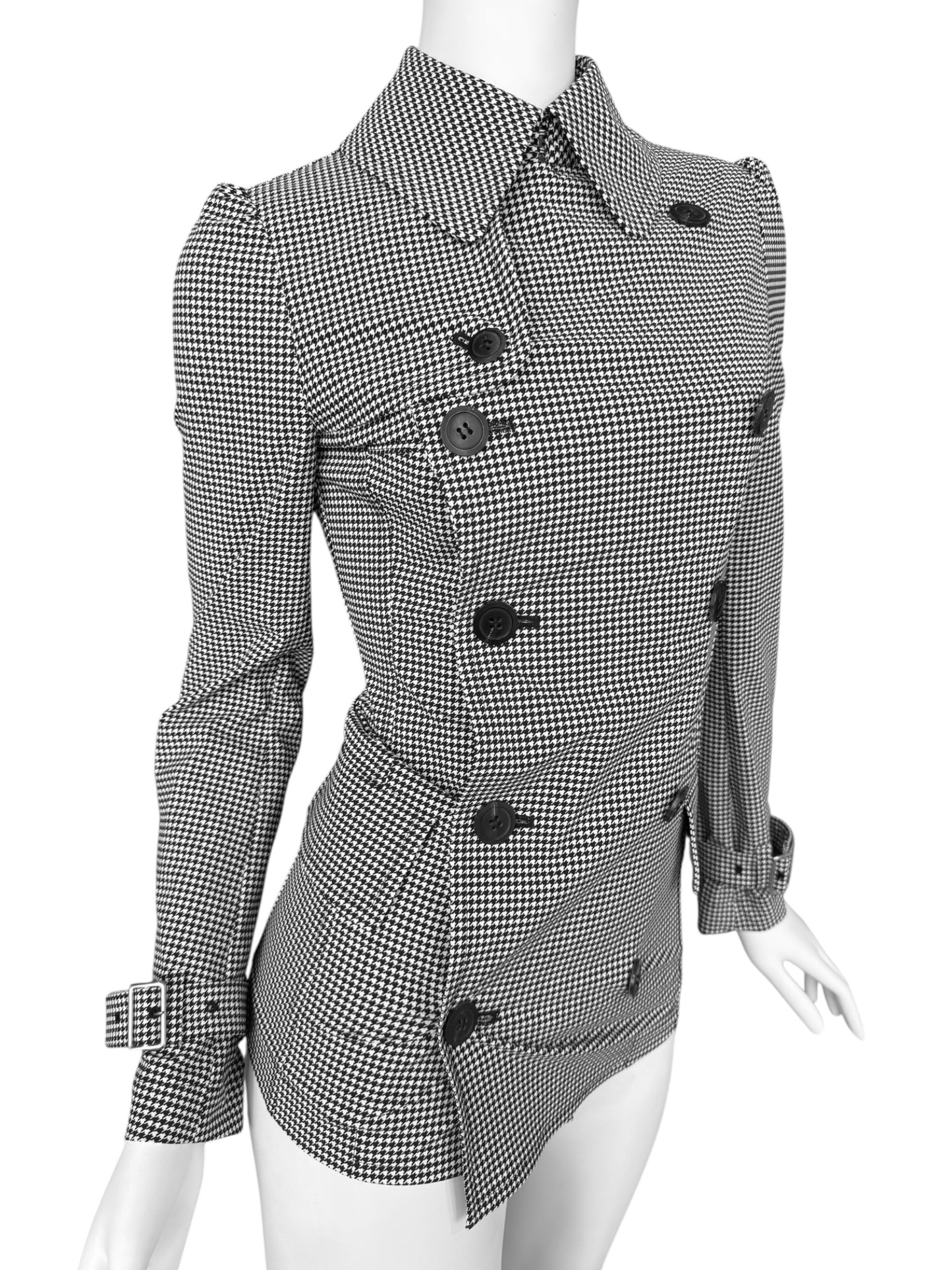 JUNYA WATANABE SS2010 BLACK & WHITE HOUNDSTOOTH DOUBLE BREASTED TRENCH JACKET