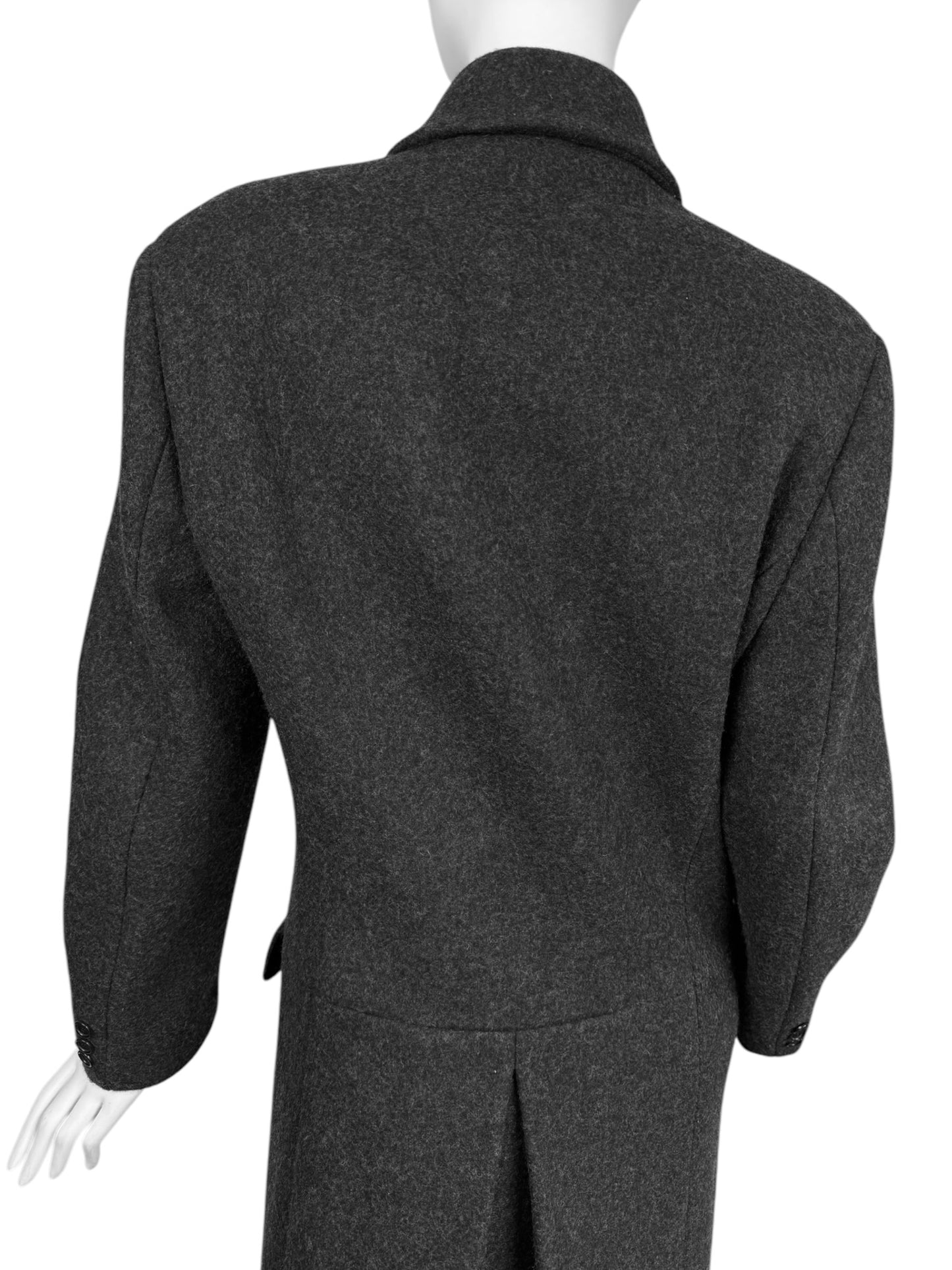 ALEXANDER MCQUEEN FW1999 «THE OVERLOOK» DARK GREY WOOL ASYMMETRICAL MAXI COAT
