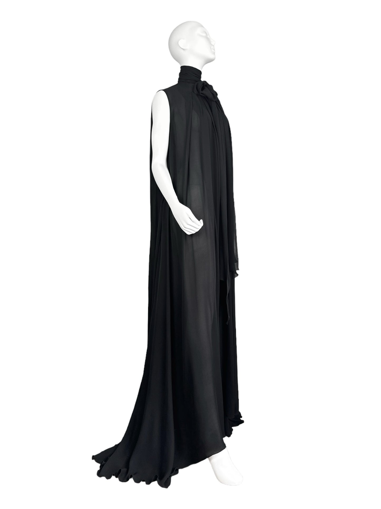 PLEIN SUD PRE-FALL 2014 BLACK SILK DRAPED MAXI DRESS