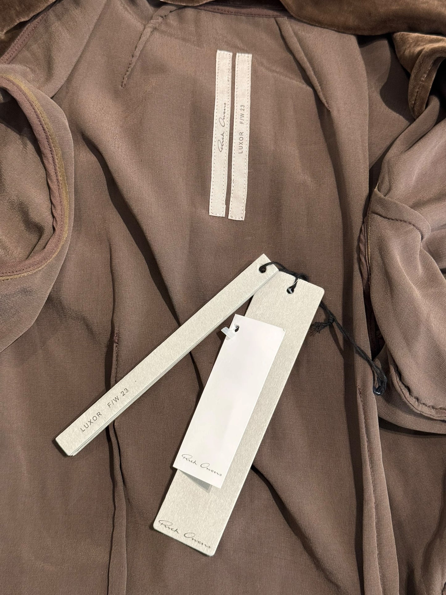 RICK OWENS FW2023 «LUXOR»BROWN VELVET DRAPED WRAP MIDI DRESS