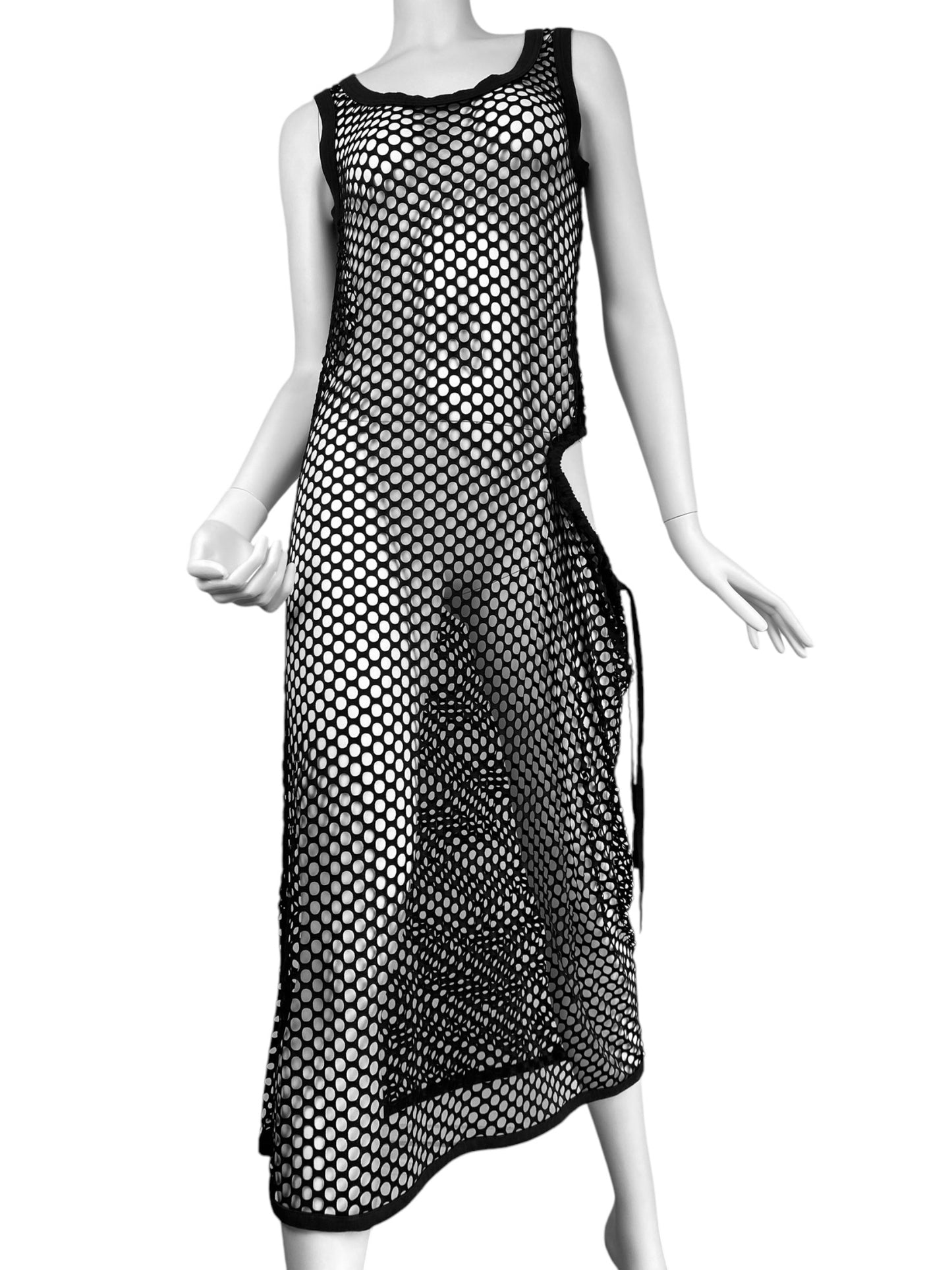 Y-3 YOHJI YAMAMOTO X ADIDAS 2010s BLACK LASER CUT OUT MAXI DRESS