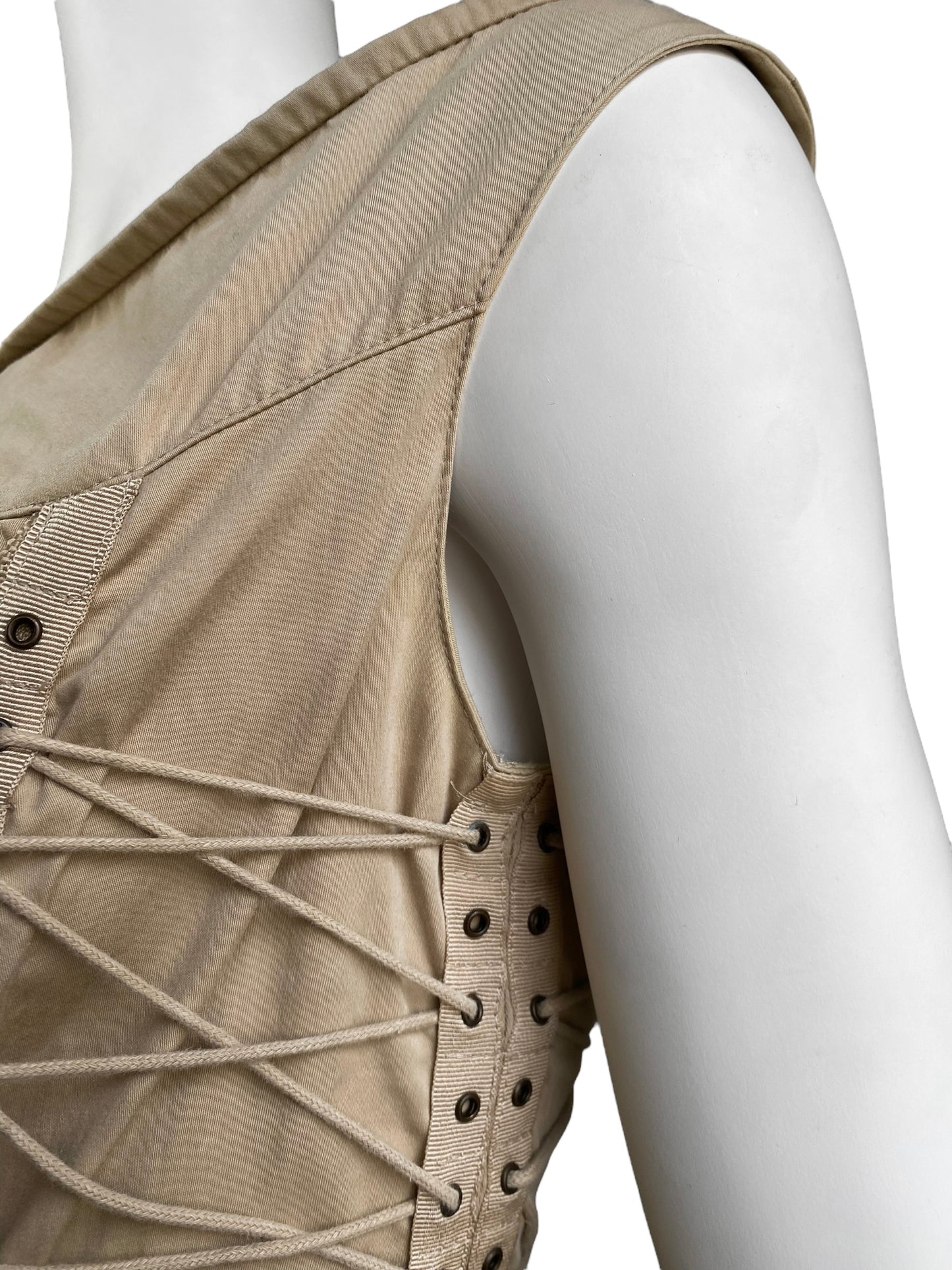 PLEIN SUD SS2003 BEIGE LACE-UP BONDAGE MIDI DRESS