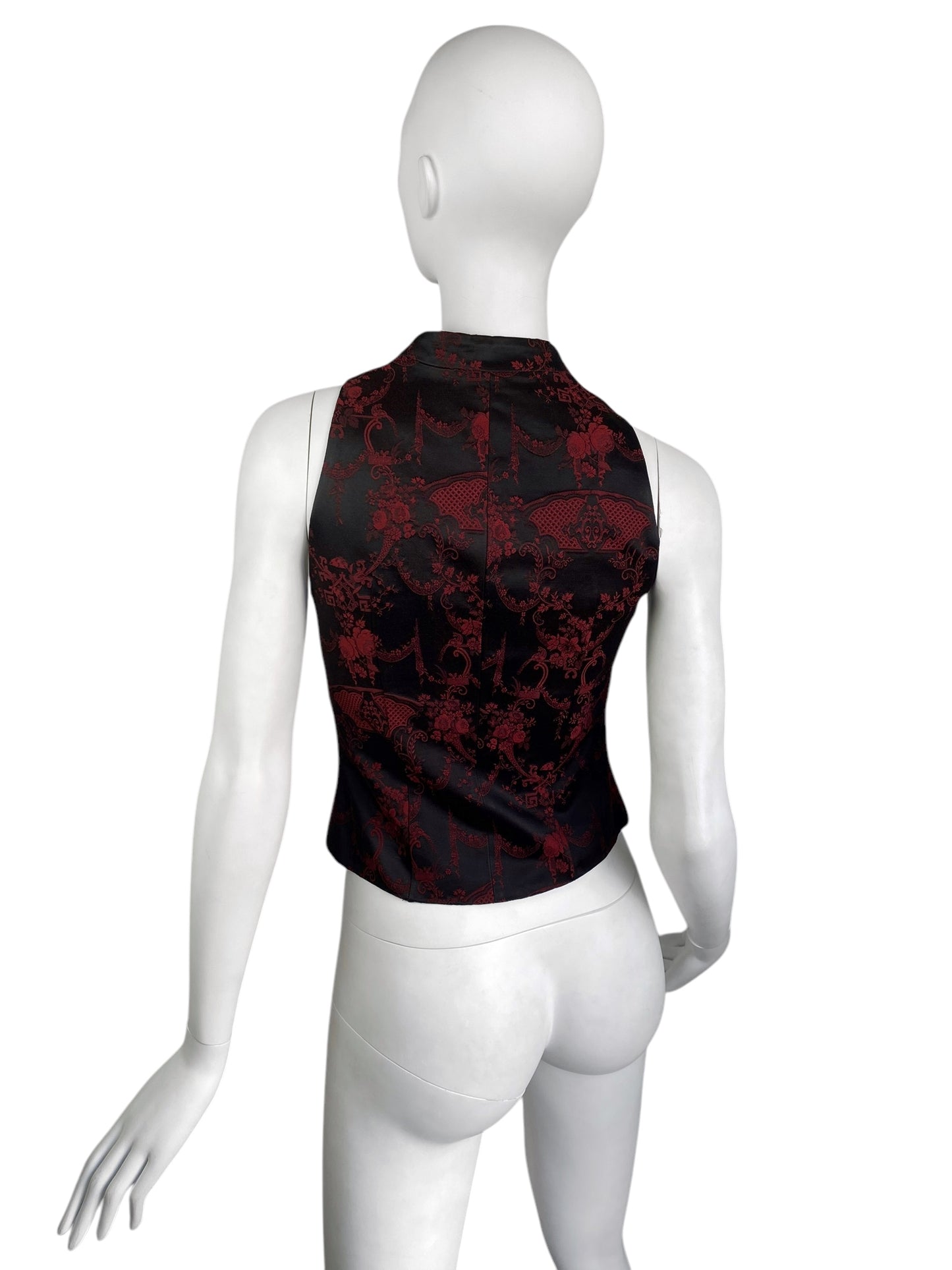 ALEXANDER MCQUEEN FW1998 «JOAN» BLACK & RED JACQUARD FLORAL WAISTCOAT