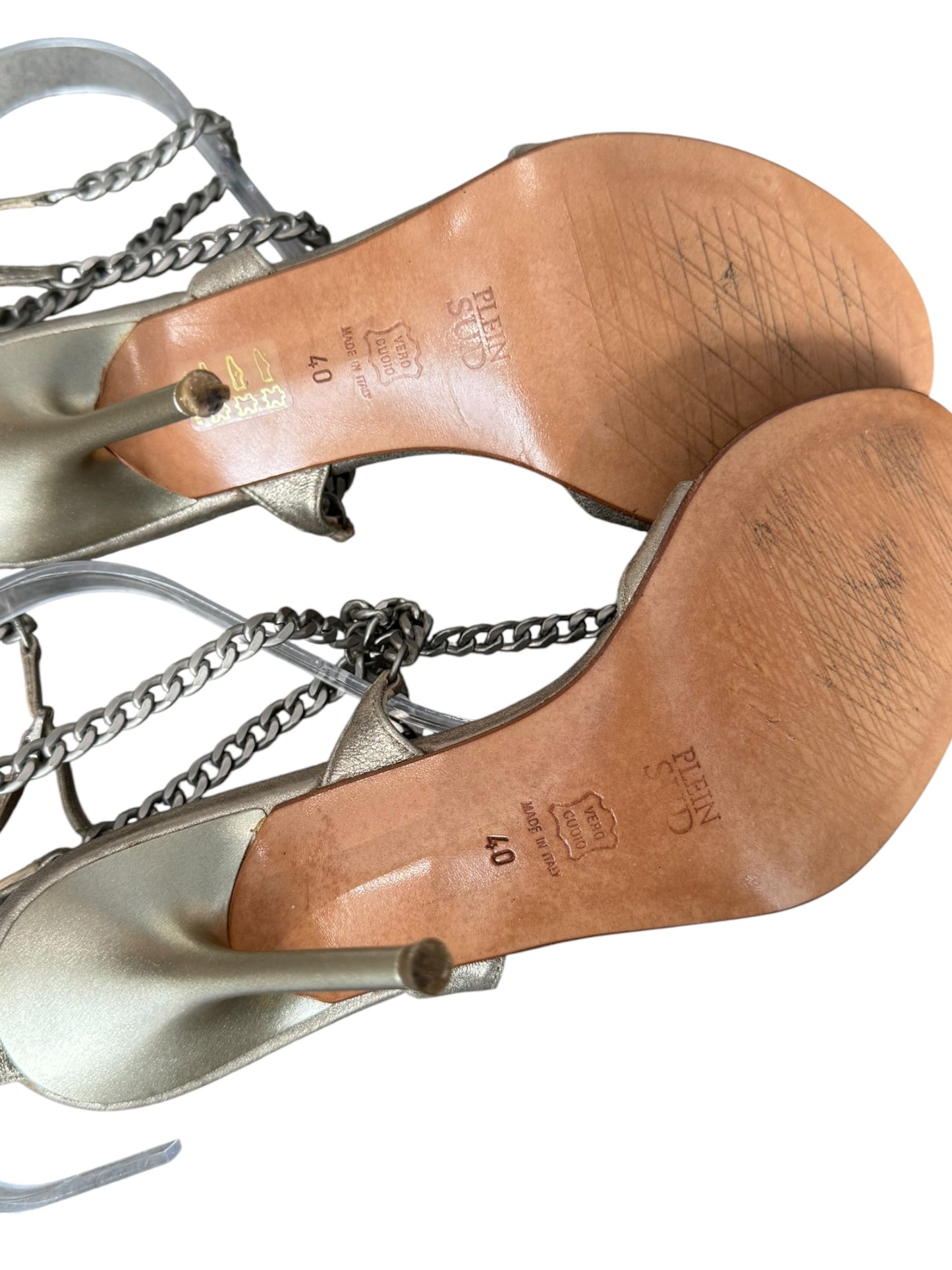 PLEIN SUD 2000s SILVER CHAINS SANDALS HEELS