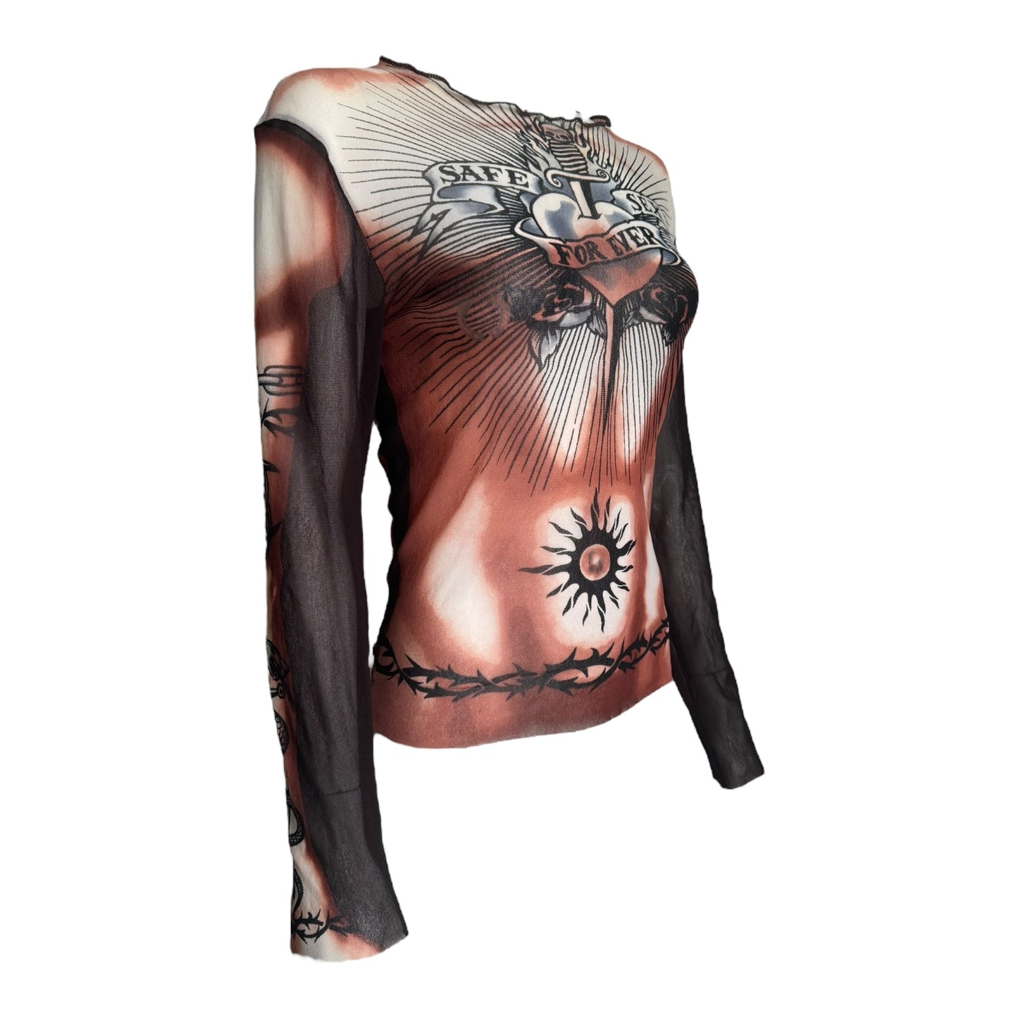 JEAN-PAUL GAULTIER SS1996 BROWN « SAFE SEX FOREVER » MESH TOP