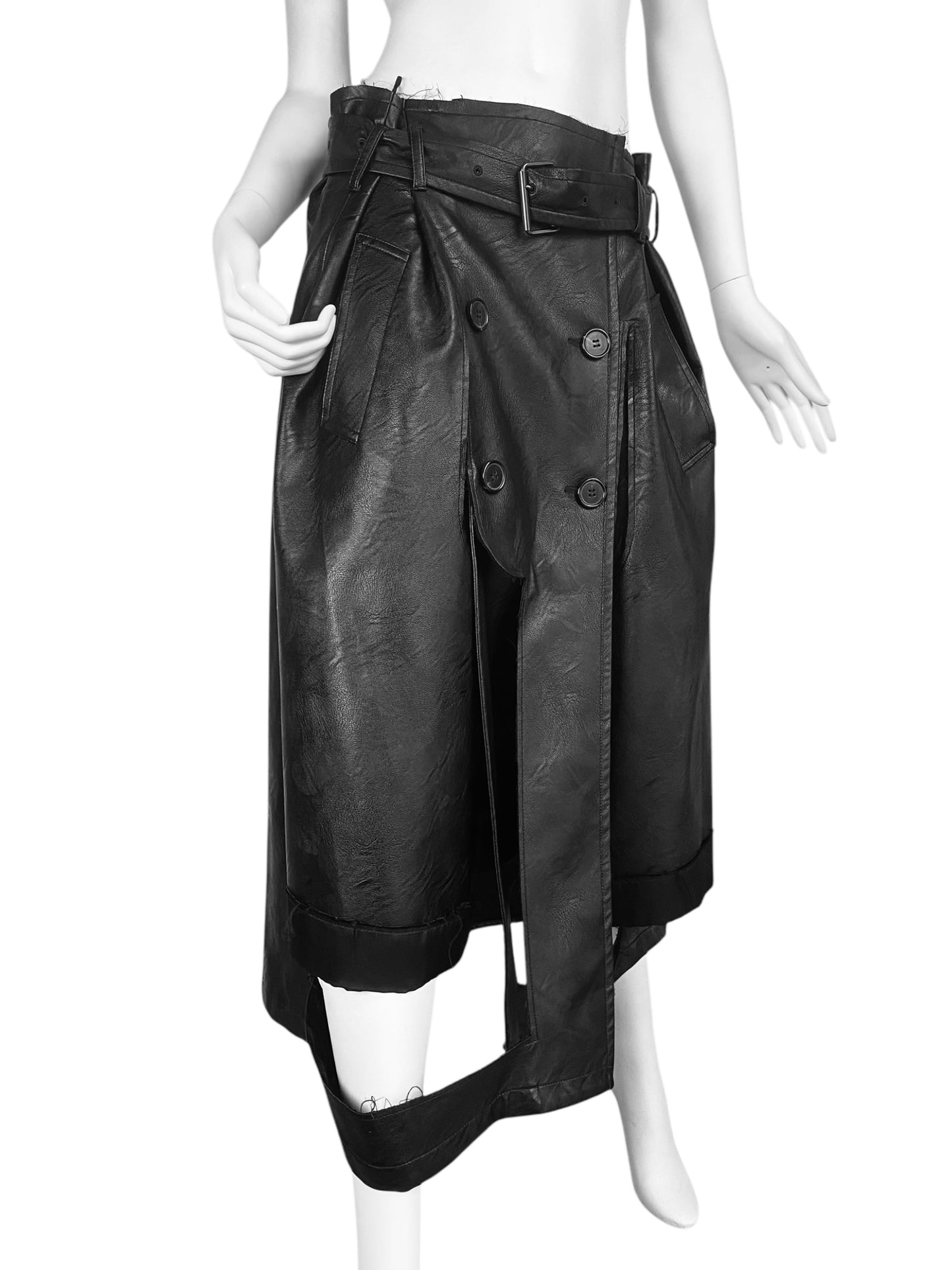 MAISON MARGIELA FW2019 BY GALLIANO BLACK FAUX-LEATHER DESTRUCTURED TRENCH SKIRT