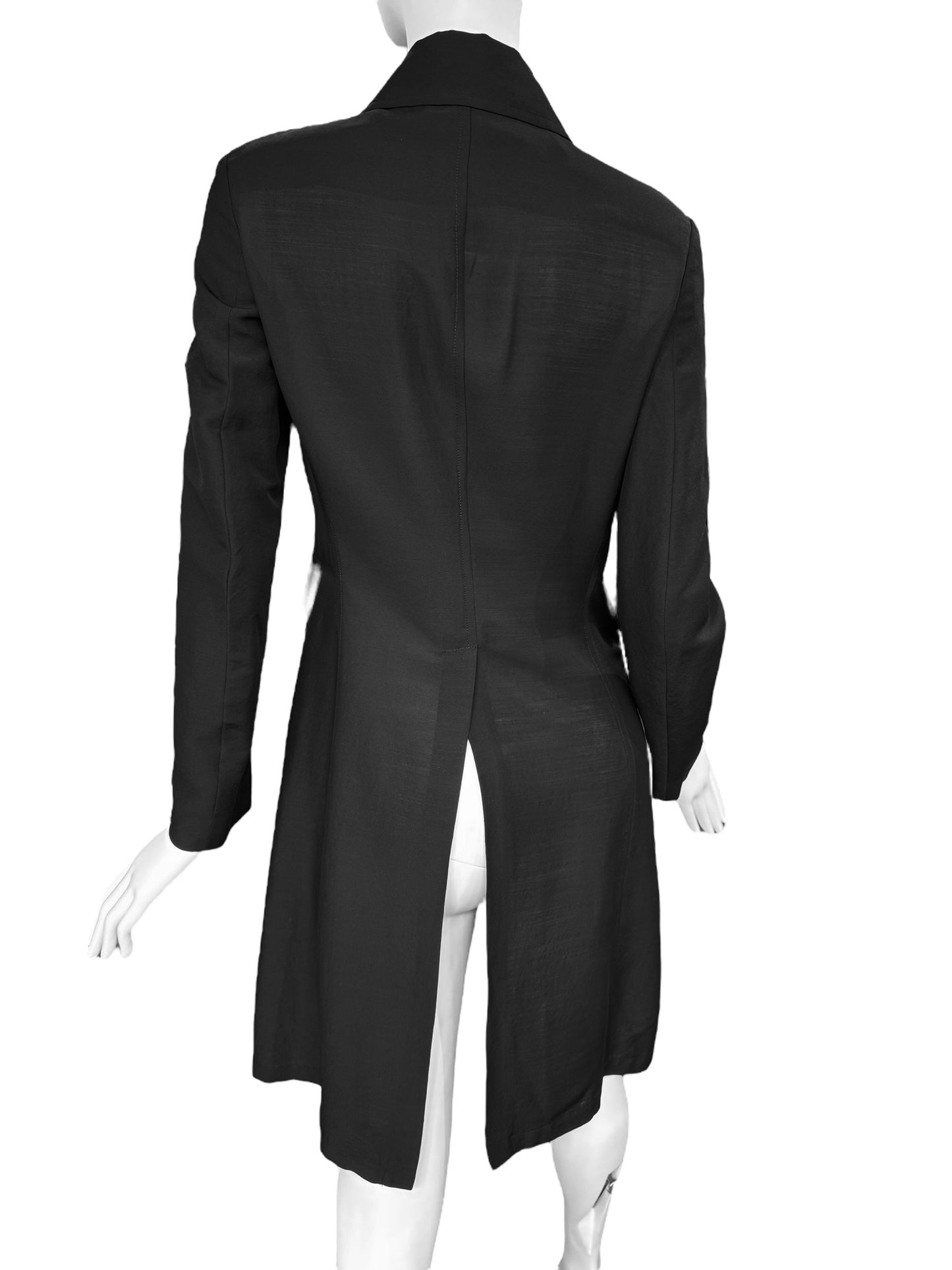 Y’S YOHJI YAMAMOTO SS2010 BLACK WOOL & SILK DOUBLE BREASTED LIGHTWEIGHT COAT