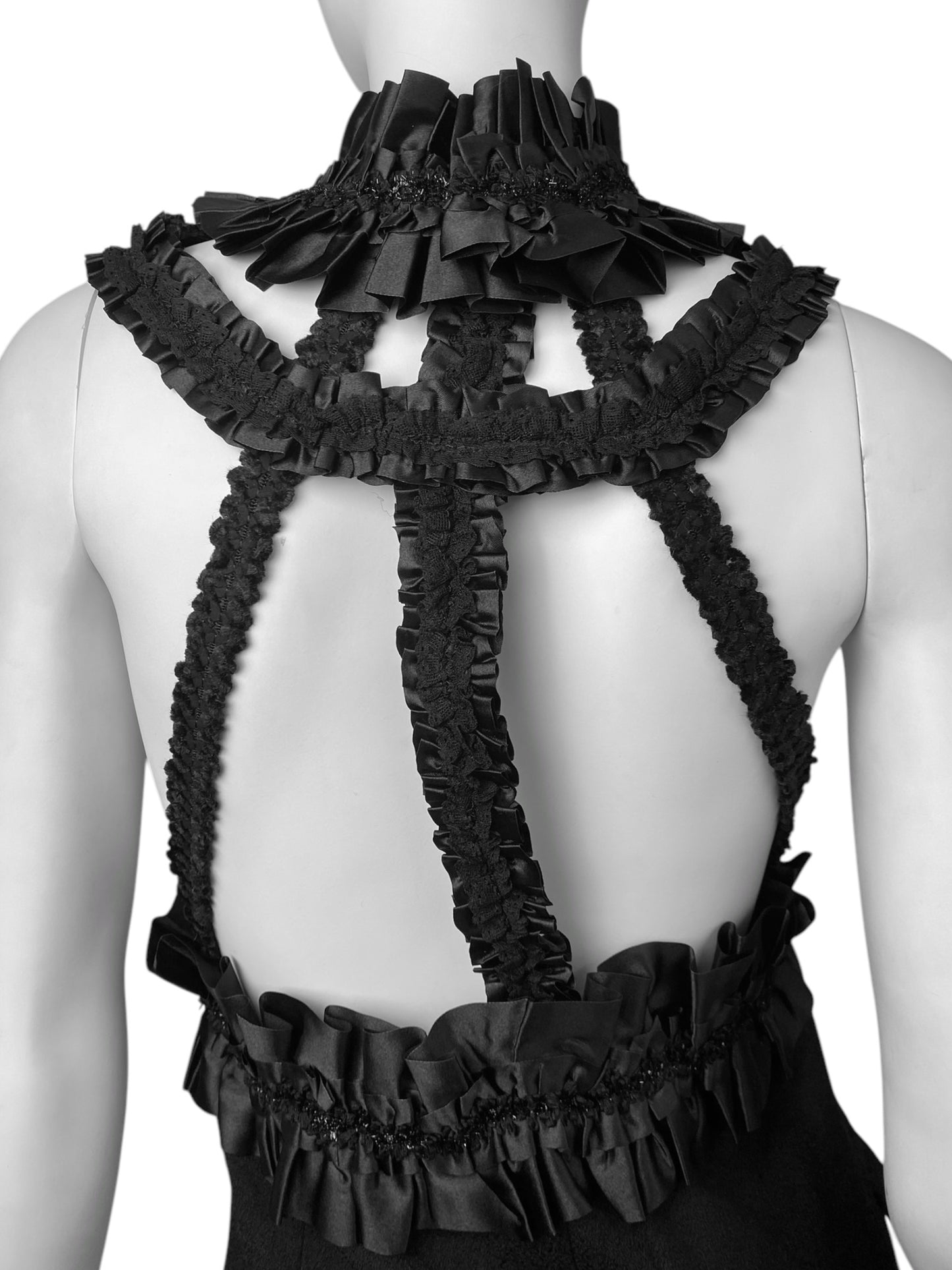 COMME DES GARÇONS FW2008 BLACK RUFFLES HARNESS MINI DRESS