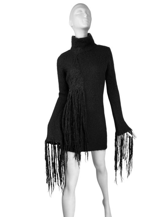COSTUME NATIONAL FW2002 BLACK KNITTED FRINGED MINI DRESS