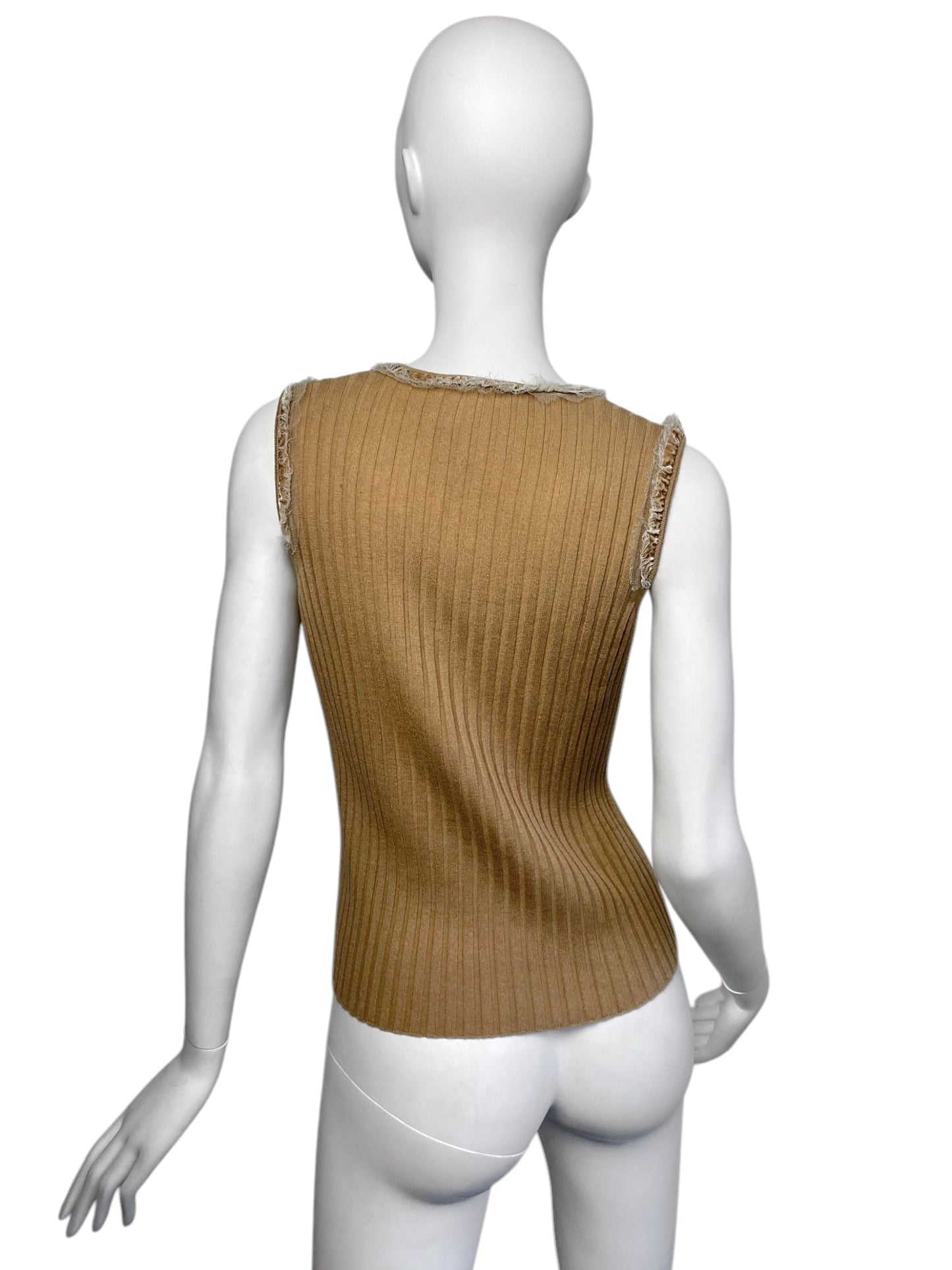DIOR FW2005 BY GALLIANO CAMEL WOOL RUFFLES TRIM TANK TOP