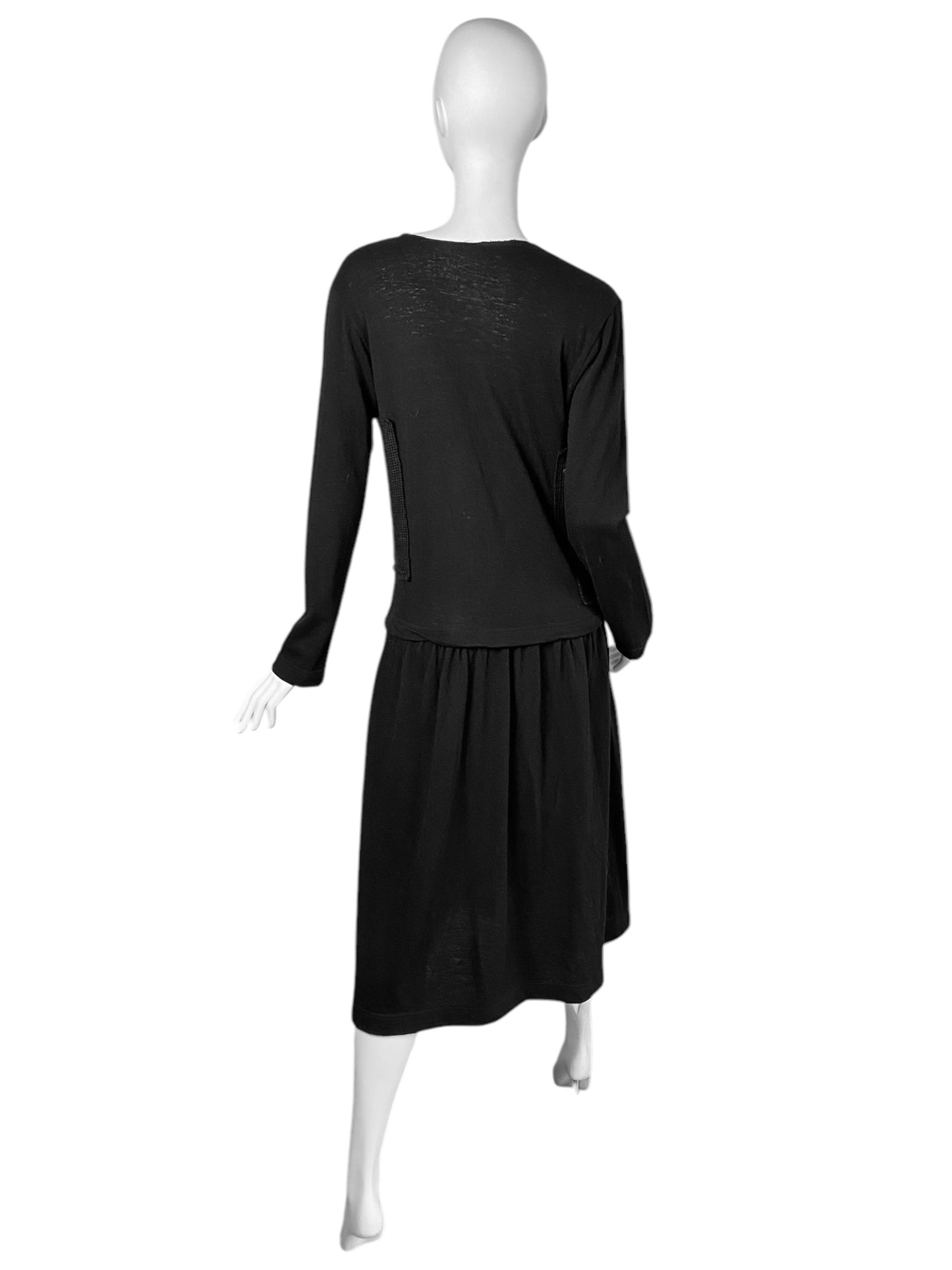 COMME DES GARÇONS FW2014 BLACK WOOL KNITTED TROMPE-L’ŒIL VEST MAXI DRESS