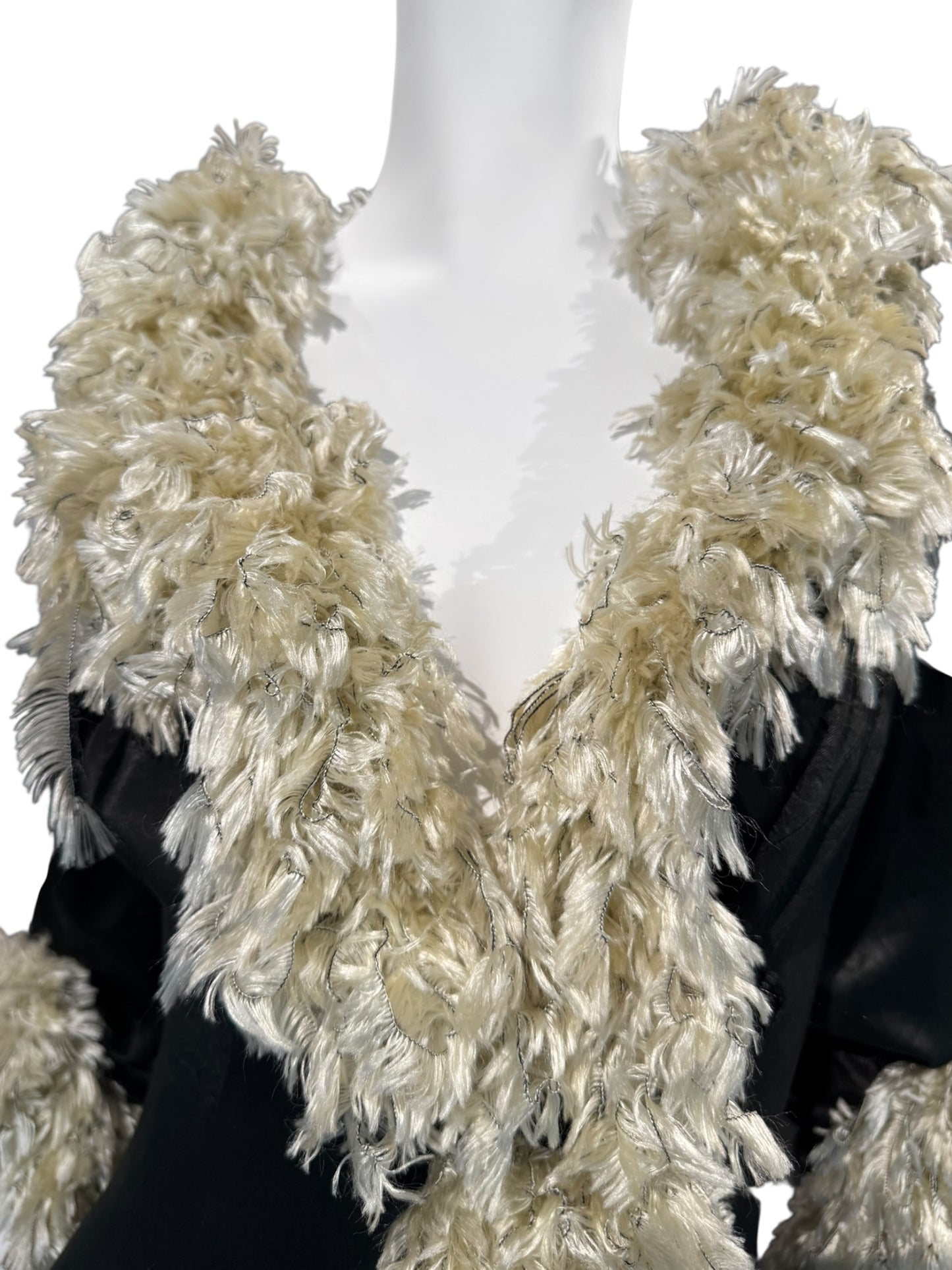FAYÇAL AMOR FW1994 DARK GREEN FEATHERS COLLAR MAXI DRESS/COAT