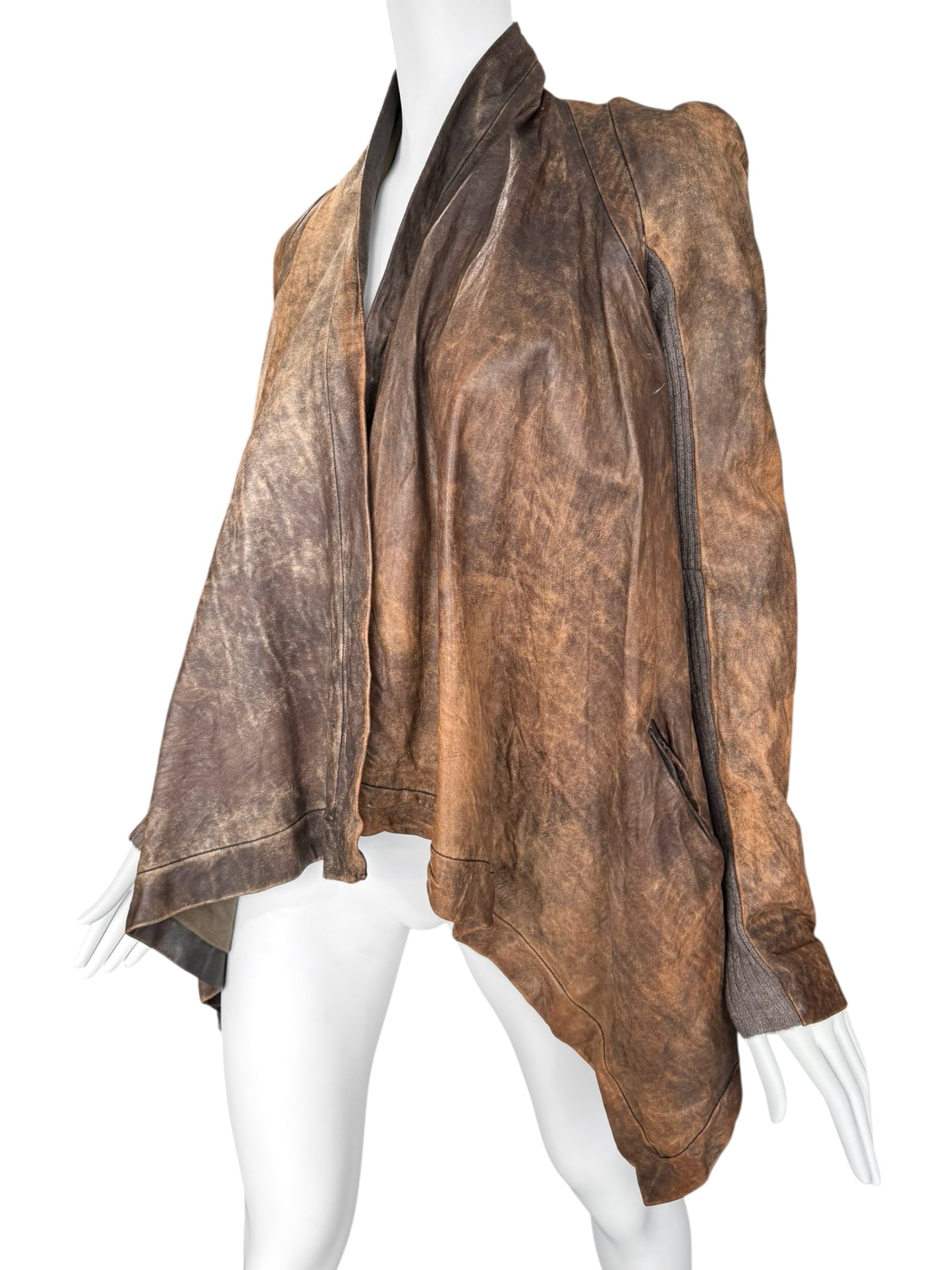 RICK OWENS FW2002 BROWN DISTRESS LEATHER JACKET