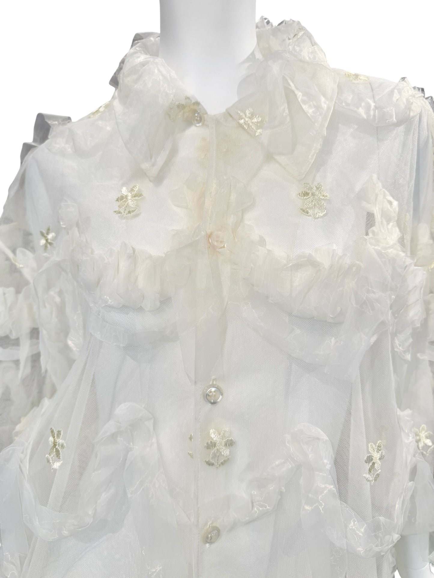 SIMONE ROCHA SS2024 OFF-WHITE TULLE EMBELLISHED OVERSIZE SHIRT