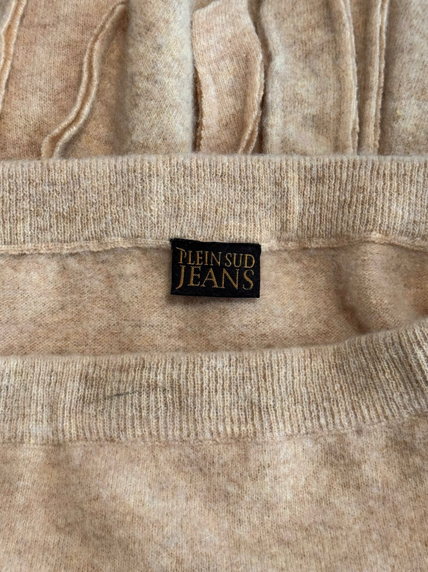 PLEIN SUD JEANS FW2003 BEIGE WOOL ASYMMETRICAL MINI SKIRT