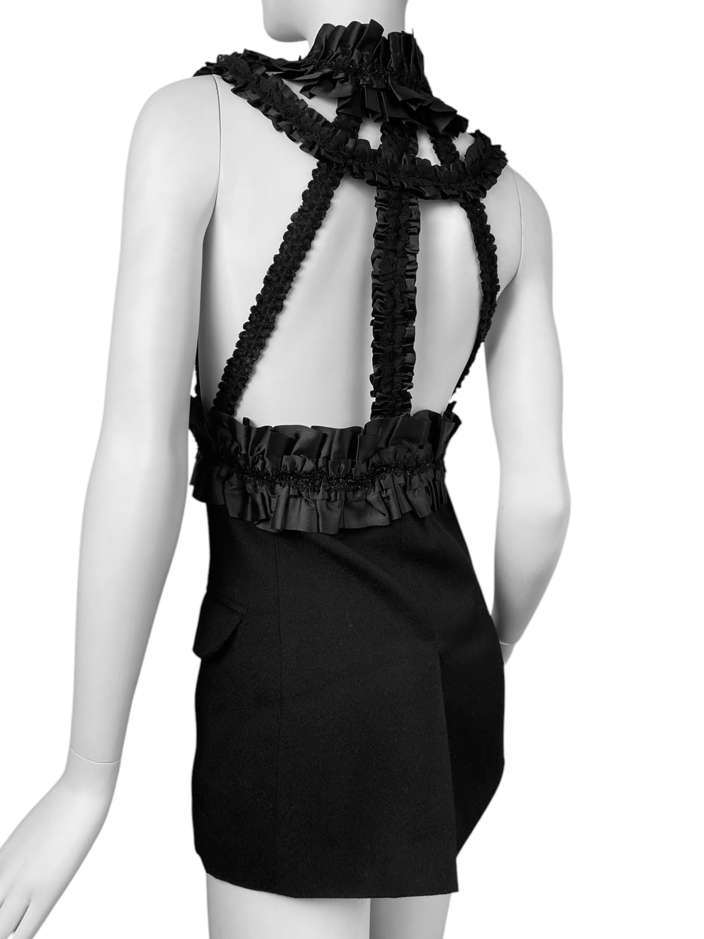 COMME DES GARÇONS FW2008 BLACK RUFFLES HARNESS MINI DRESS