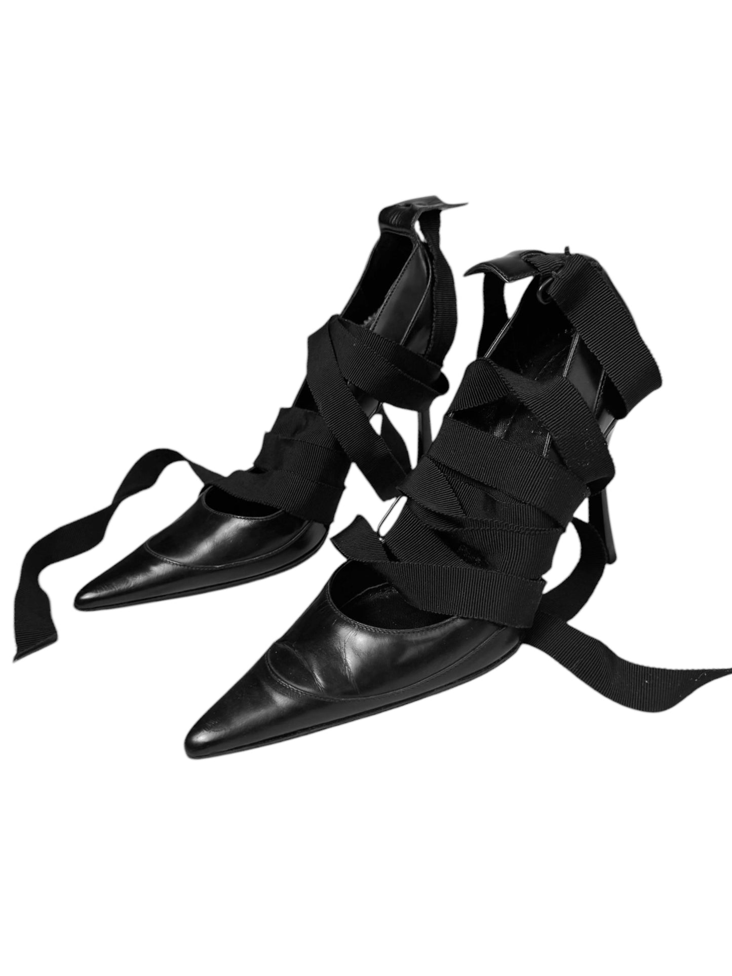 GUCCI FW2002 BY TOM FORD BLACK LEATHER BONDAGE LACE UP HEELS