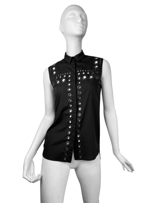 GIVENCHY 2011 BY RICARDO TISCI BLACK EYELET SLEEVELESS SHIRT