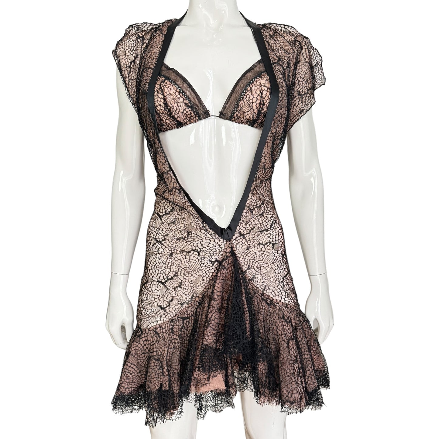 FAYÇAL AMOR SS2004 TULLE & LACE LARGE NECKLINE MINI DRESS (+ MATCHING BRA)