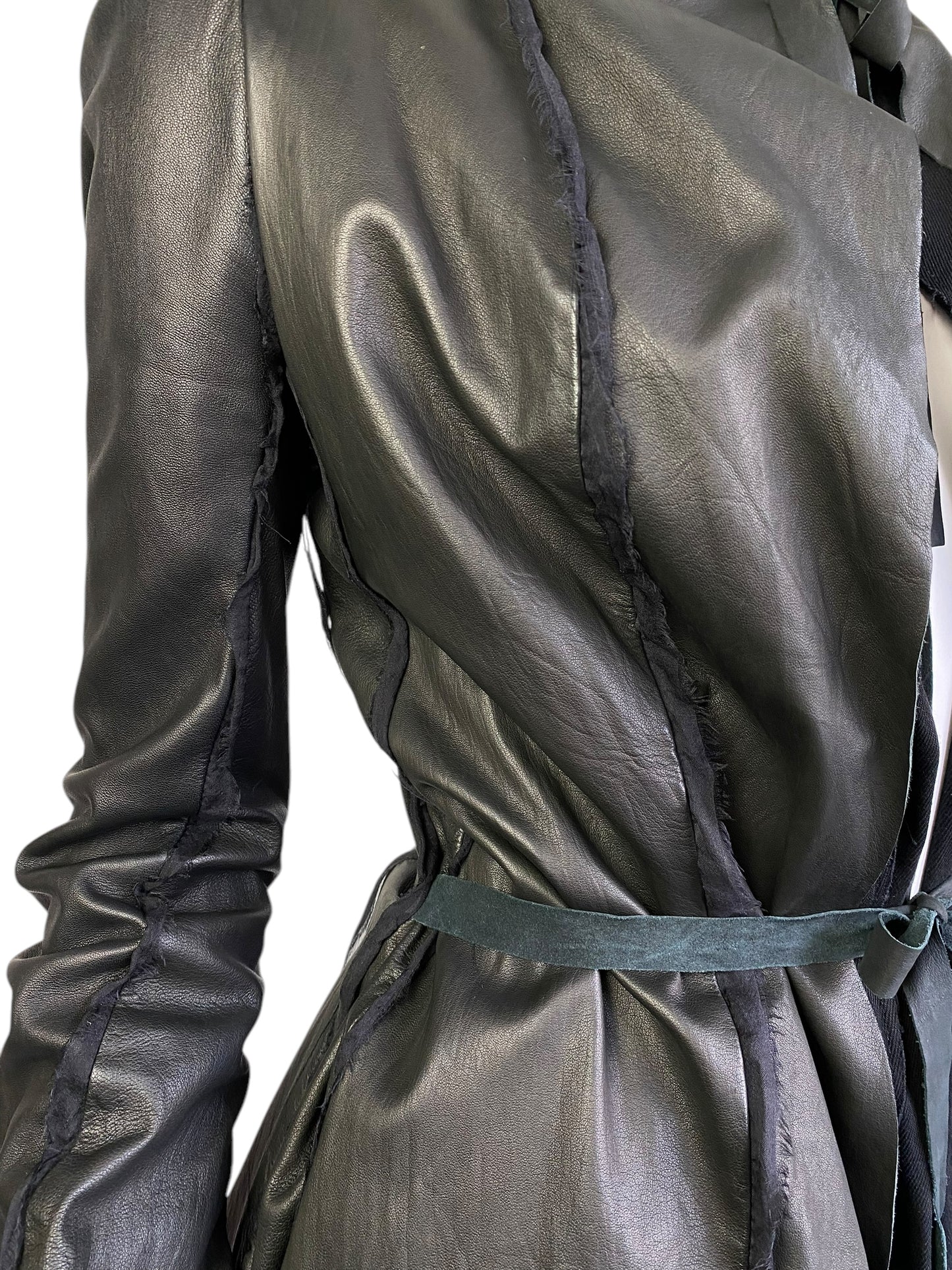 SHARON WAUCHOB FW2006 GREY LEATHER SILK TRIM ARTISANAL JACKET