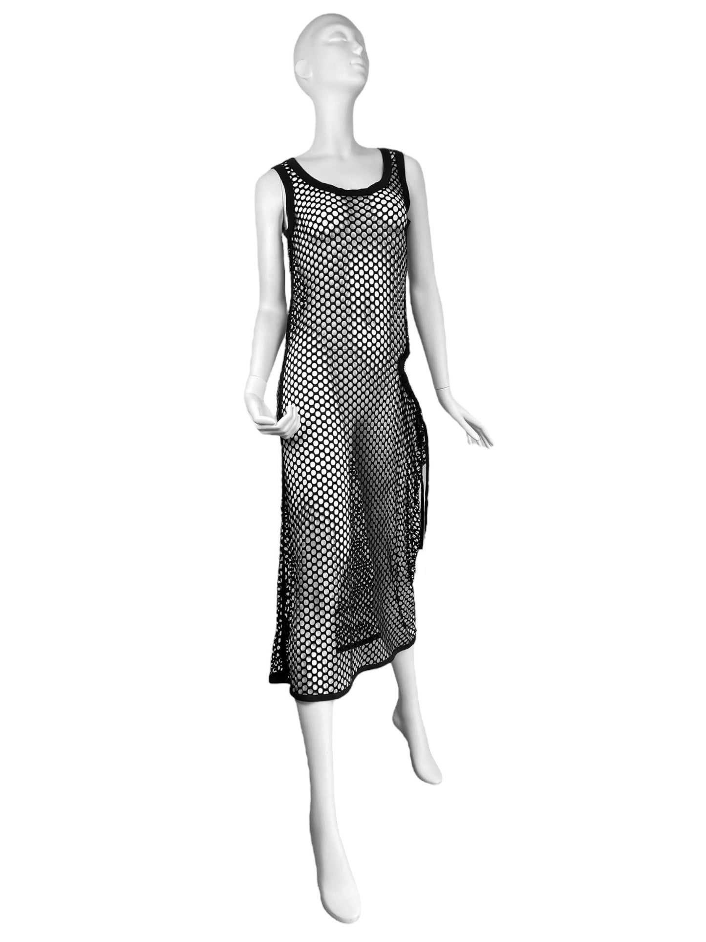 Y-3 YOHJI YAMAMOTO X ADIDAS 2010s BLACK LASER CUT OUT MAXI DRESS