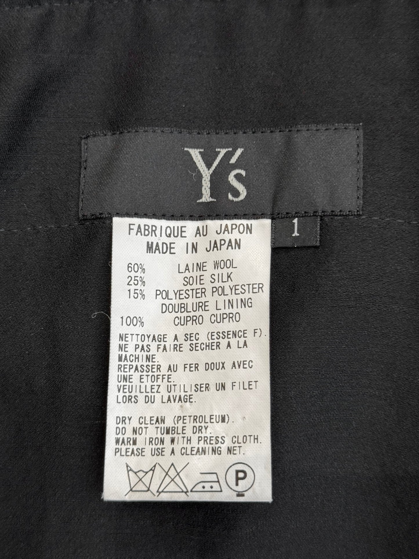 Y’S YOHJI YAMAMOTO SS2010 BLACK WOOL & SILK DOUBLE BREASTED LIGHTWEIGHT COAT