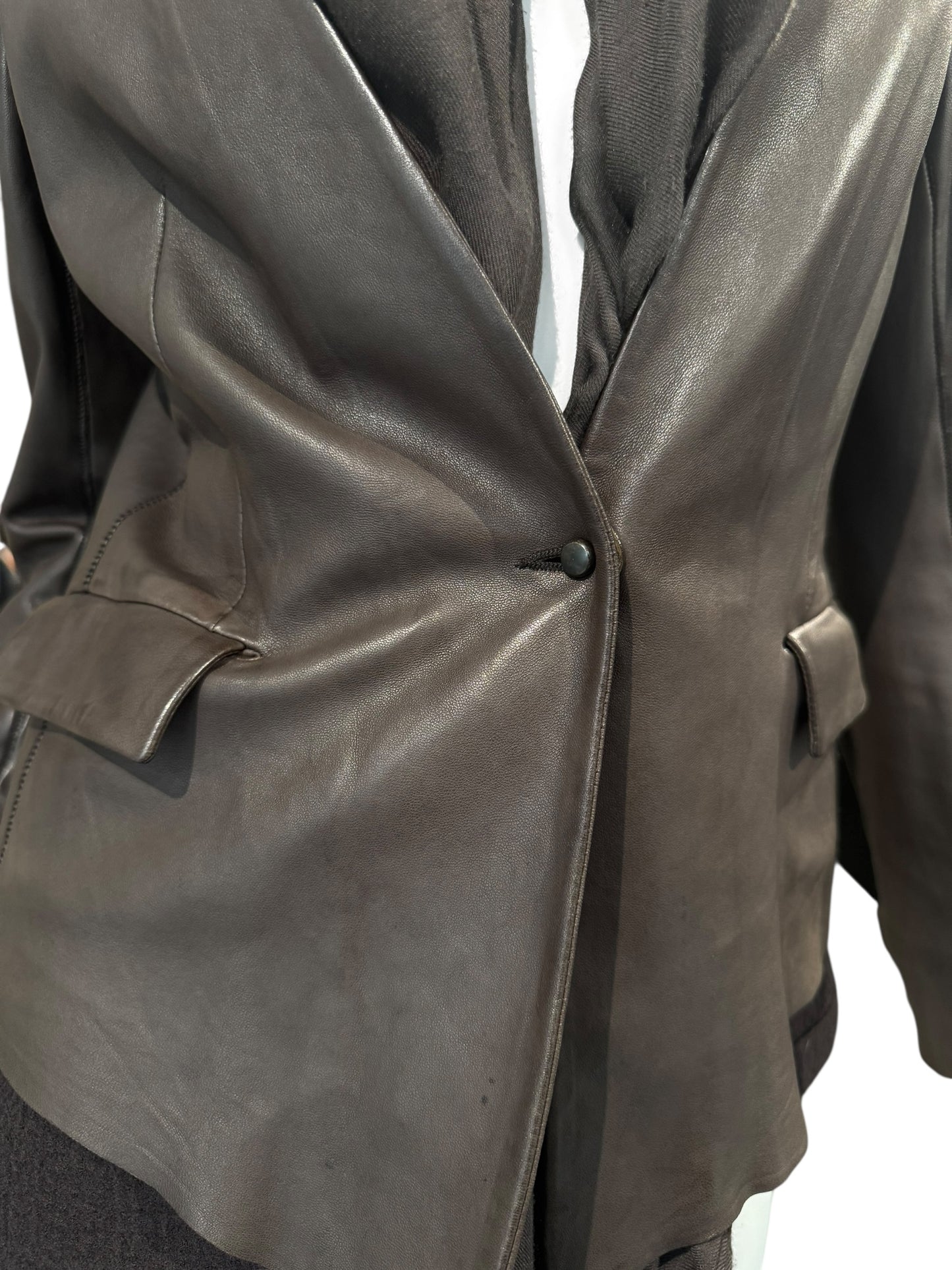 ISAAC SELLAM 2010s BROWN LEATHER SCARF JACKET