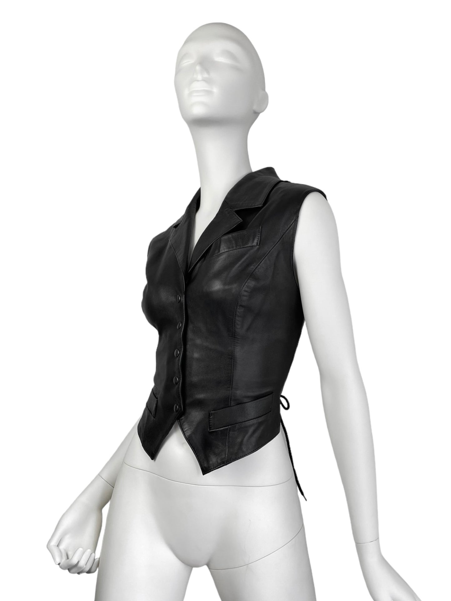 PLEIN SUD SS1992 BLACK LEATHER LACE-UP VEST
