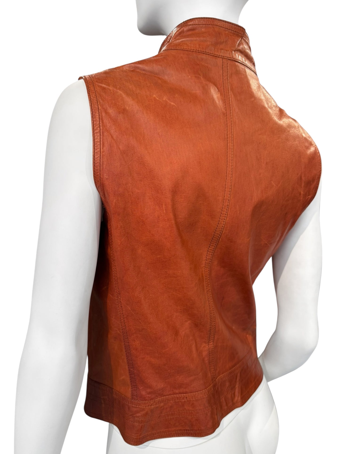 PLEIN SUD 2000s BURNT ORANGE STUDDED ASYMMETRICAL VEST