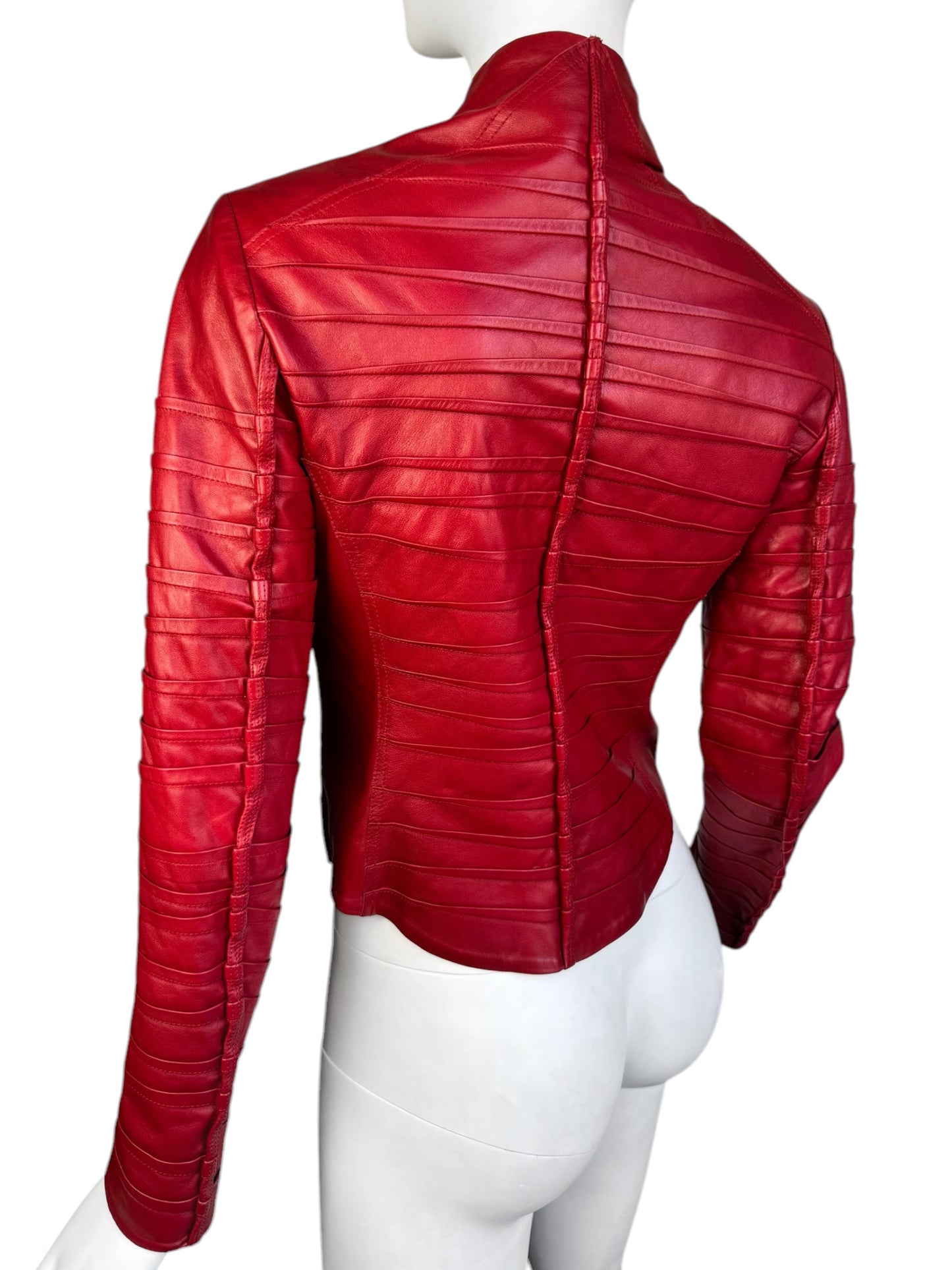 FAYÇAL AMOR SS2004 RED LAMB LEATHER DARTED JACKET