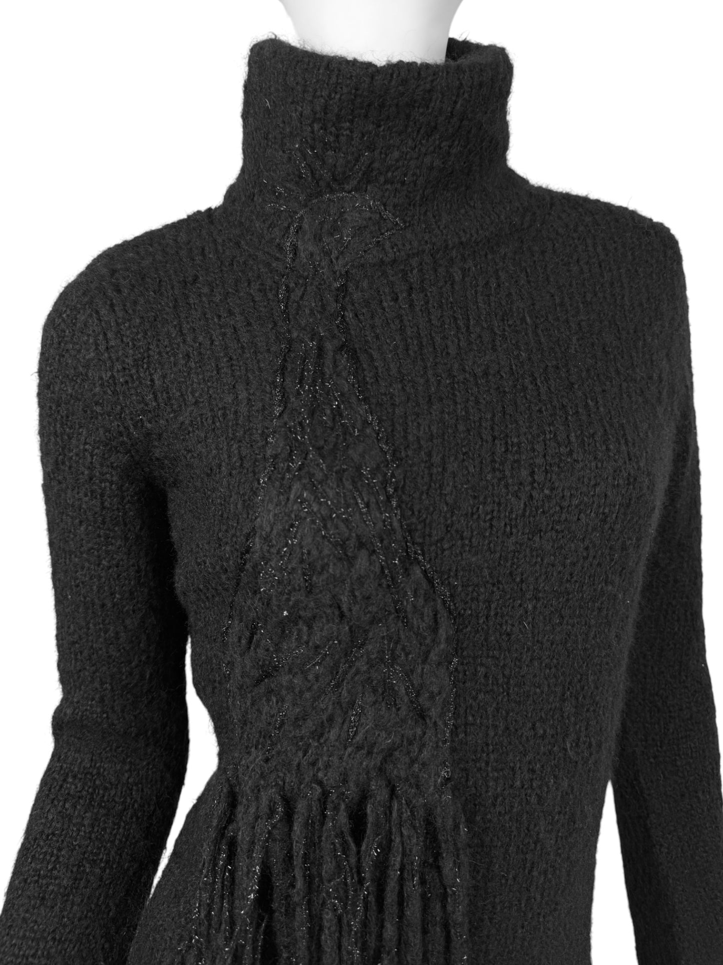 COSTUME NATIONAL FW2002 BLACK KNITTED FRINGED MINI DRESS