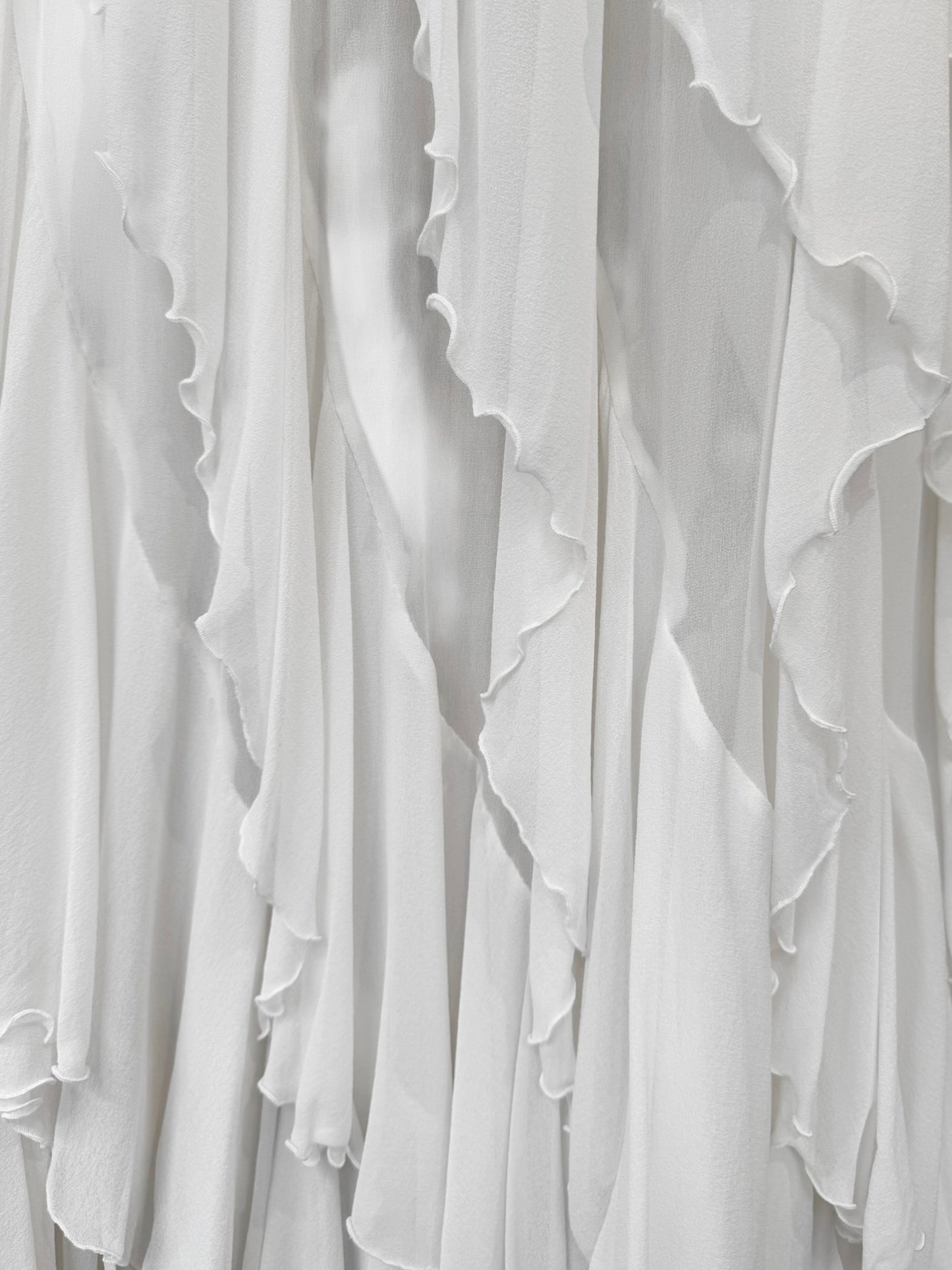 FAYÇAL AMOR 2010s WHITE SILK CASCADING RUFFLES MAXI SKIRT