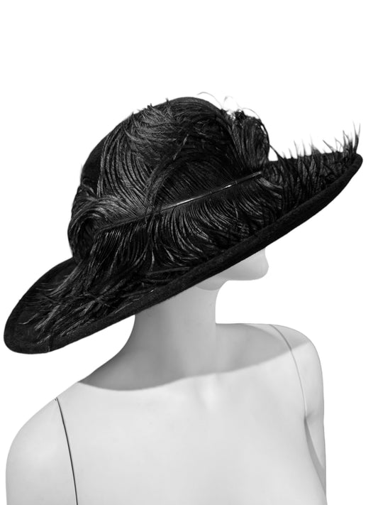 PHILIP TREACY 2020s BLACK VELVET & OSTRICH FEATHERS HAT