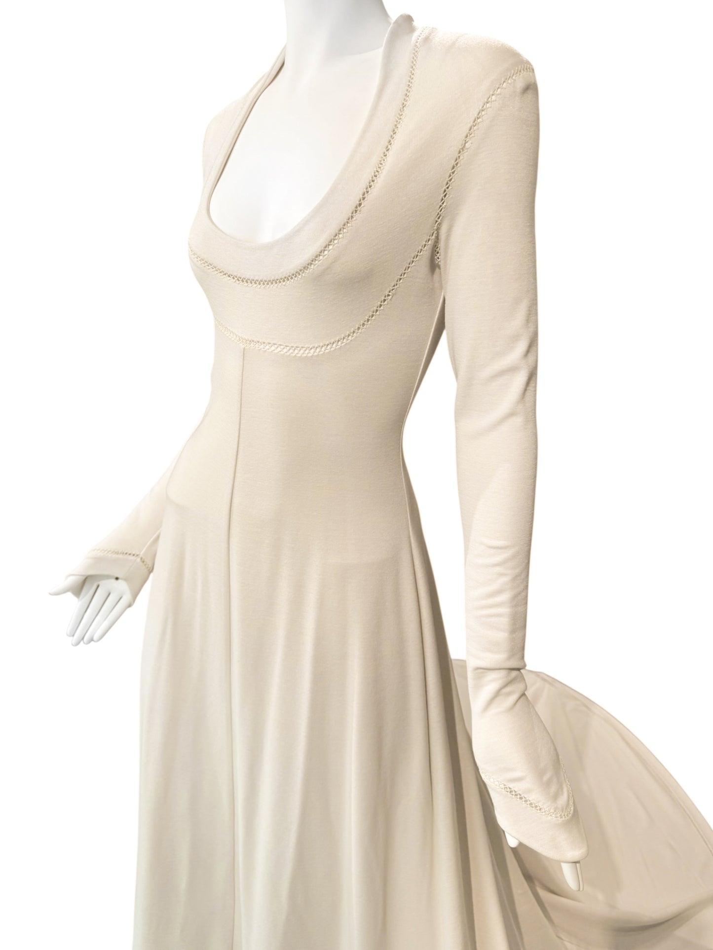 FAYÇAL AMOR SS1993 CREAM PICOT STITCHING BRIDAL GOWN