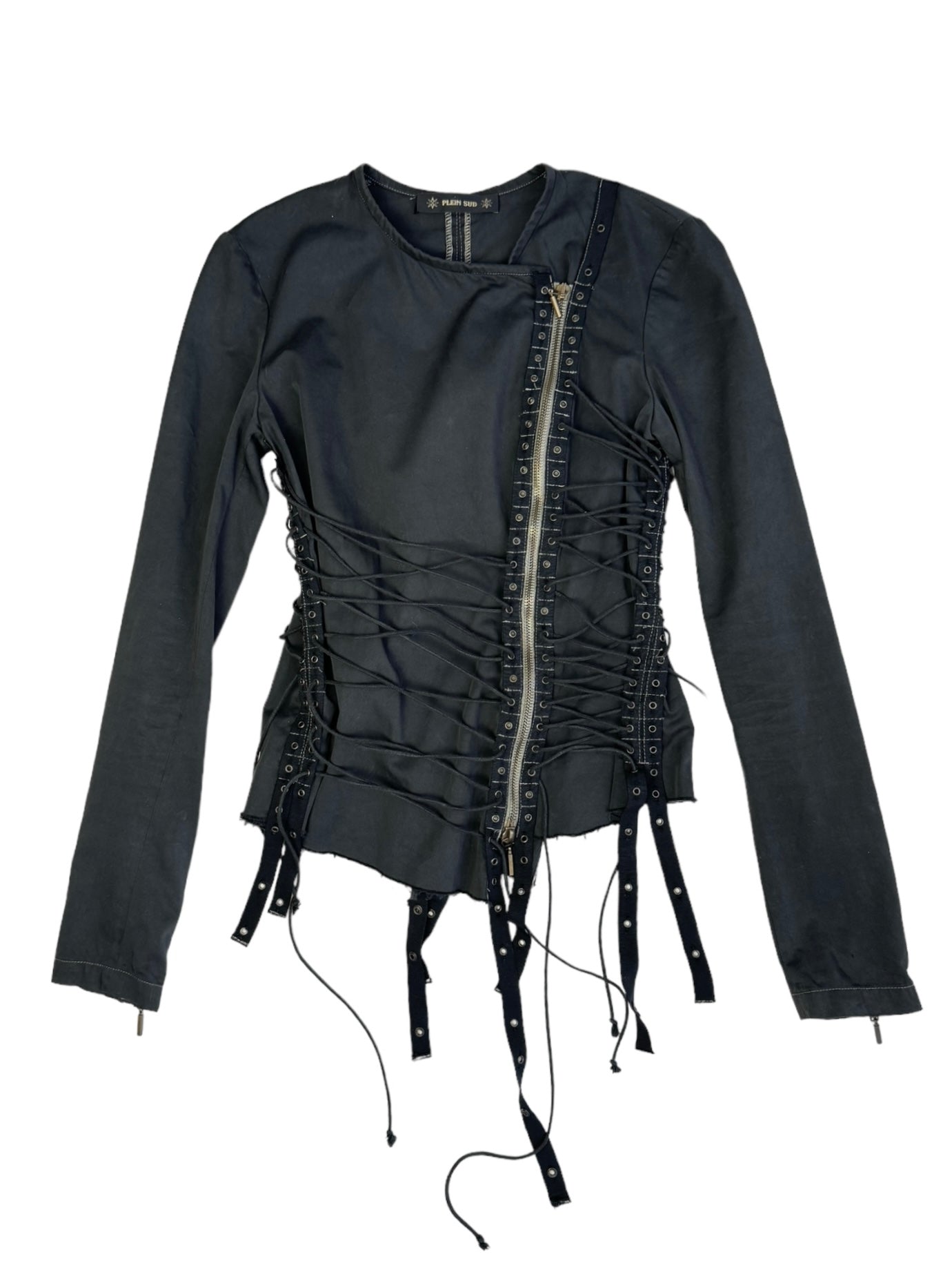 PLEIN SUD SS2003 BLACK LACE-UP BONDAGE JACKET