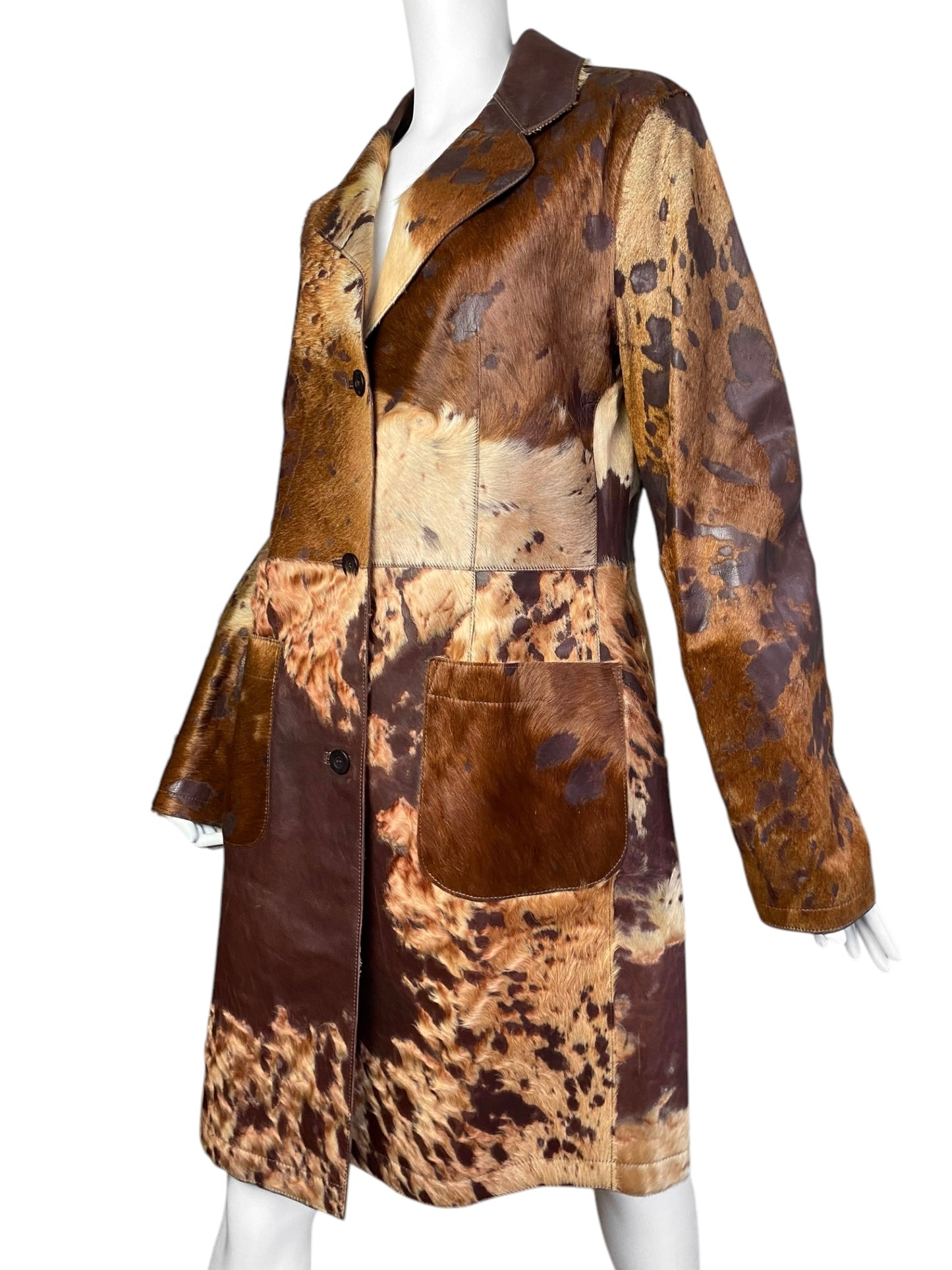JUST CAVALLI FW2004 BROWN COWHIDE LEATHER COAT