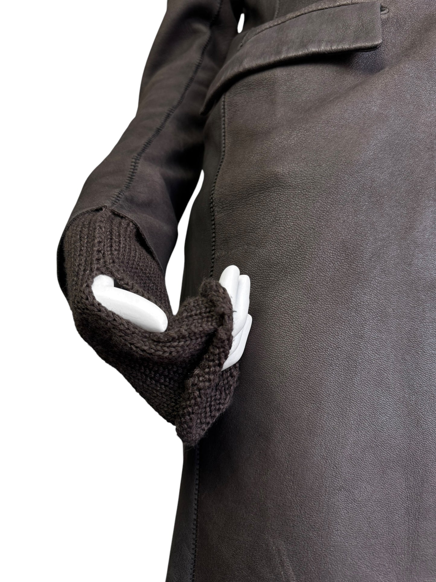 ISAAC SELLAM 2010s BROWN LEATHER SCARF COAT