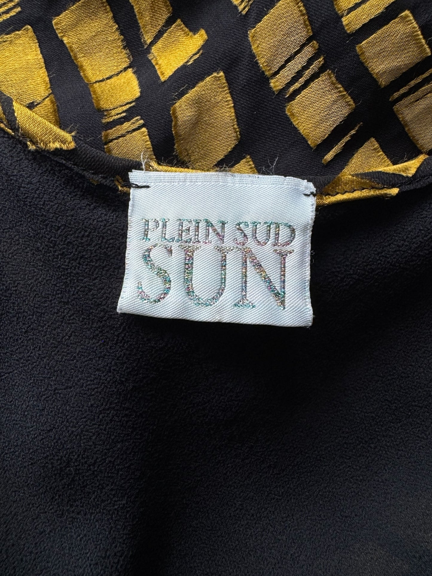 PLEIN SUD SUN 1990s BLACK & GOLD SILK TANK TOP