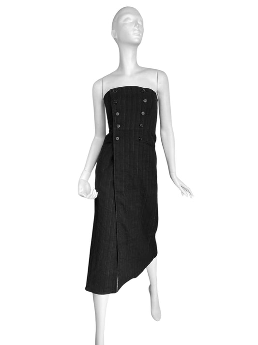 ANN DEMEULEMEESTER FW2018 BY SÉBASTIEN MEUNIER PINSTRIPED DOUBLE BREASTED BUSTIER DRESS