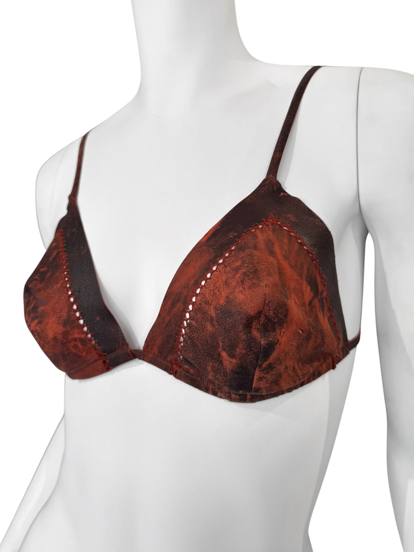FAYÇAL AMOR SS1993 BROWN TIE & DYE LEATHER BRA