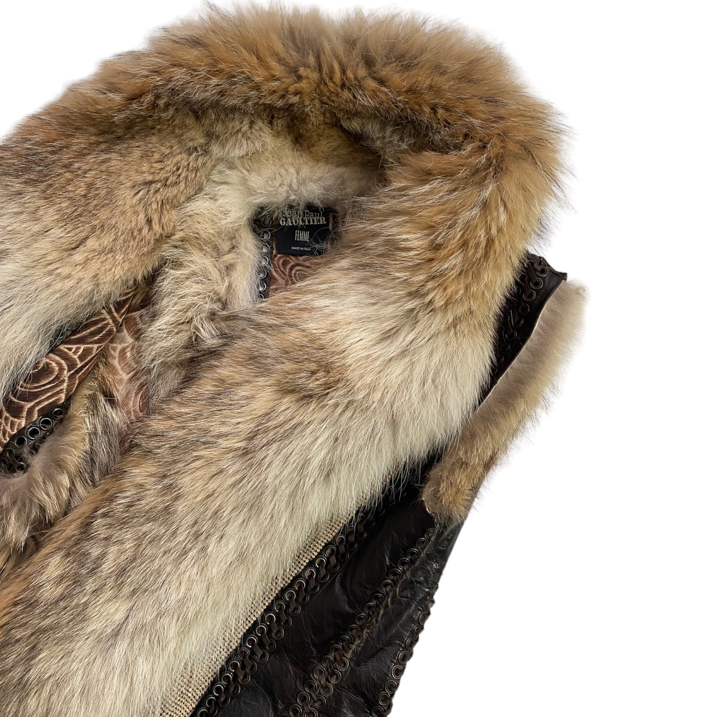 JEAN-PAUL GAULTIER FW2008 FOX FUR, LEATHER & RHINESTONES SLEEVELESS JACKET